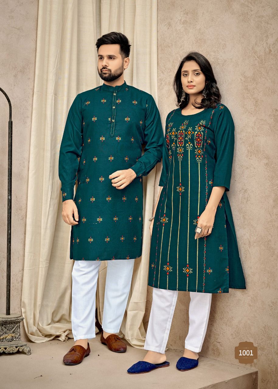 Ready to wear 100% Cotton Dark blue color couple kurtis