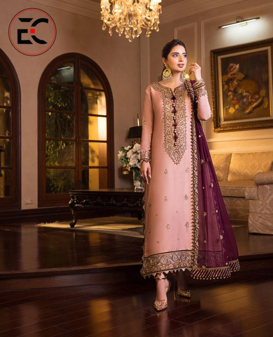Beautiful pink color with purple  dupatta3 piece ready to wear