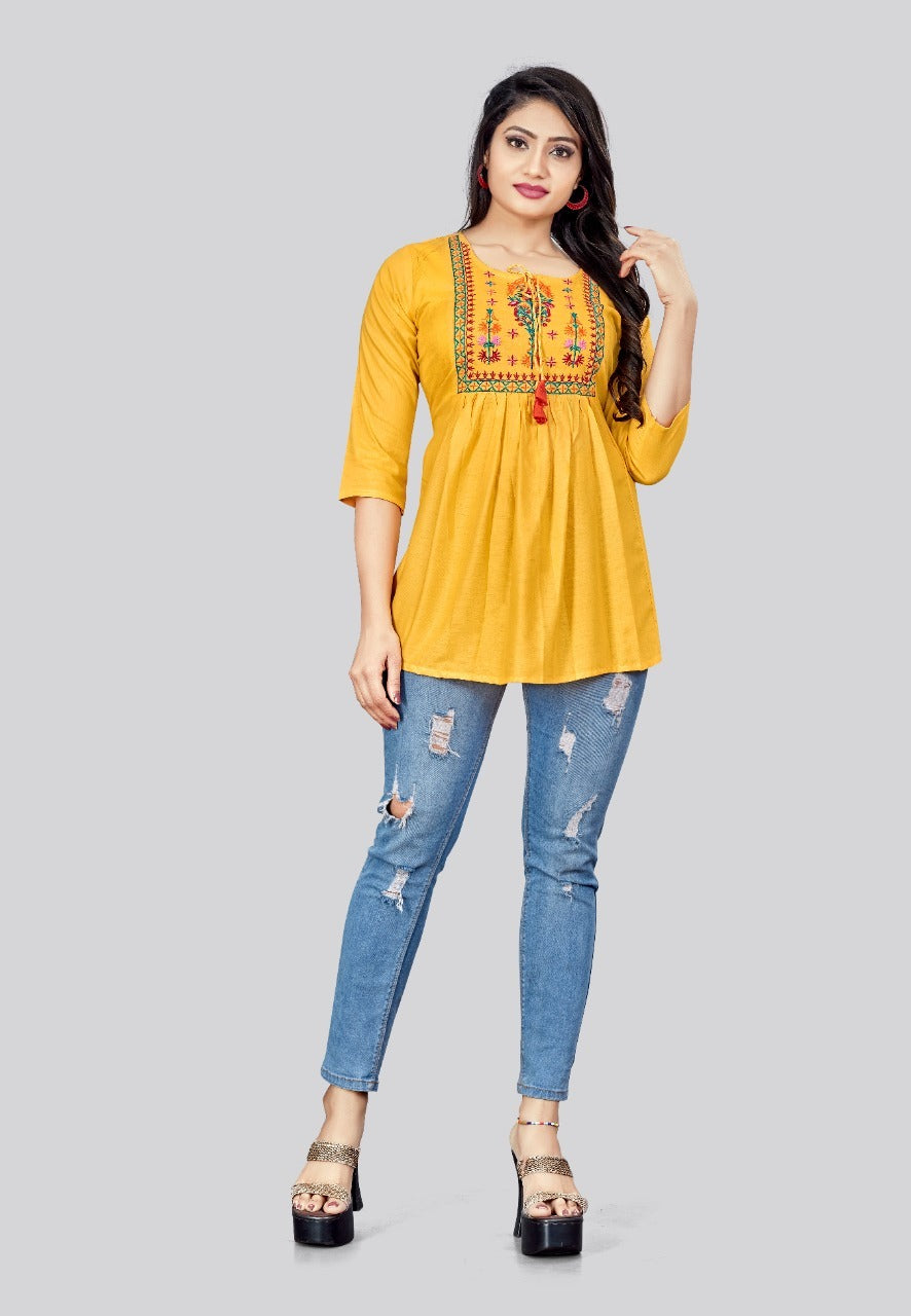 Ruby Cotton kurti yellow color