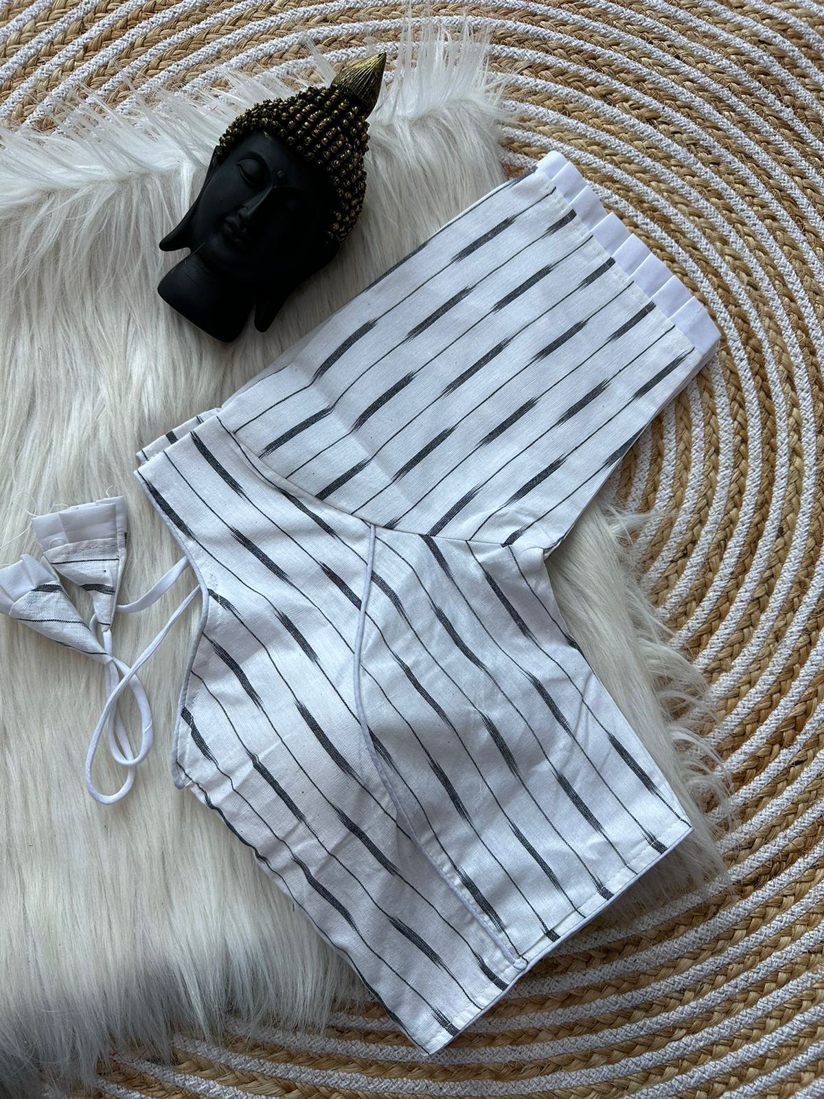 Handloom Ikkat Pure Cotton Blouse Plain Blouse Match with Any Saree Back open with Fancy Latkan Padded Cotton Lining 11inch Elbow Sleeve 15inch height