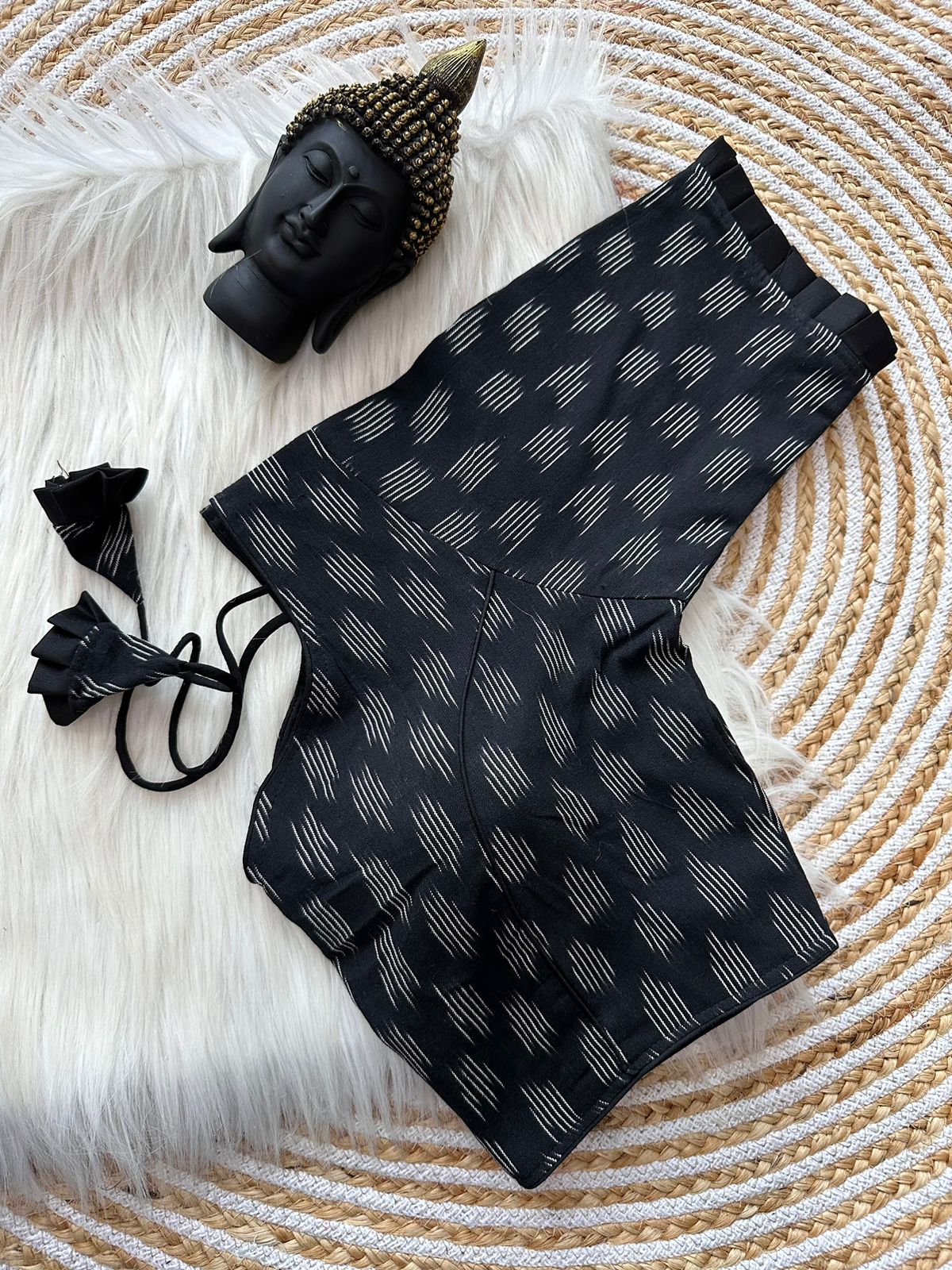 Handloom Ikkat Pure Cotton Blouse Plain Blouse Match with Any Saree Back open with Fancy Latkan Padded Cotton Lining 11inch Elbow Sleeve 15inch height
