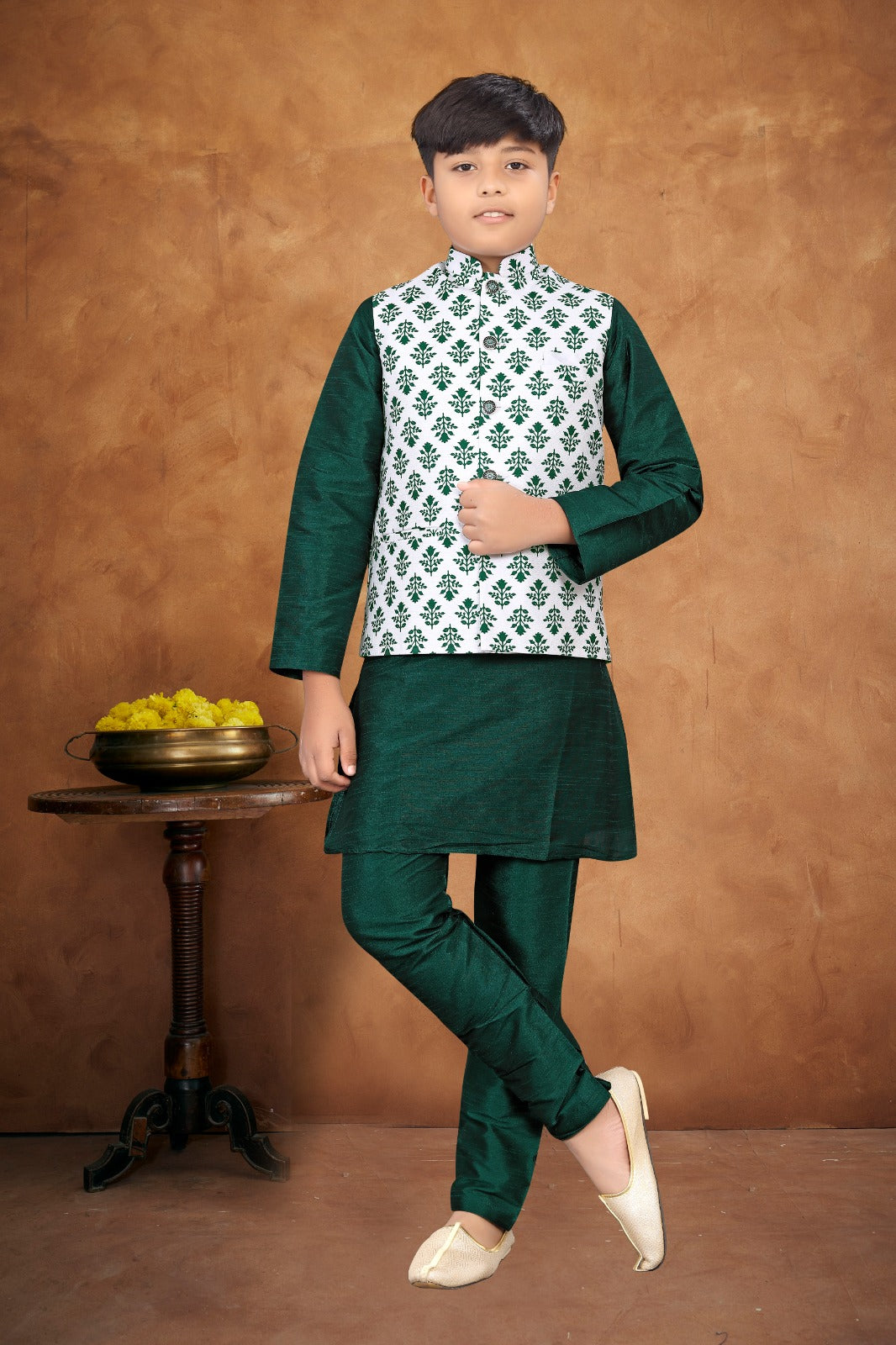 _Kid_s Koti -2 Kurta Pyjama_ Nehru Fabric- _Jute Printed_ Kurta Fabric - _Silk_