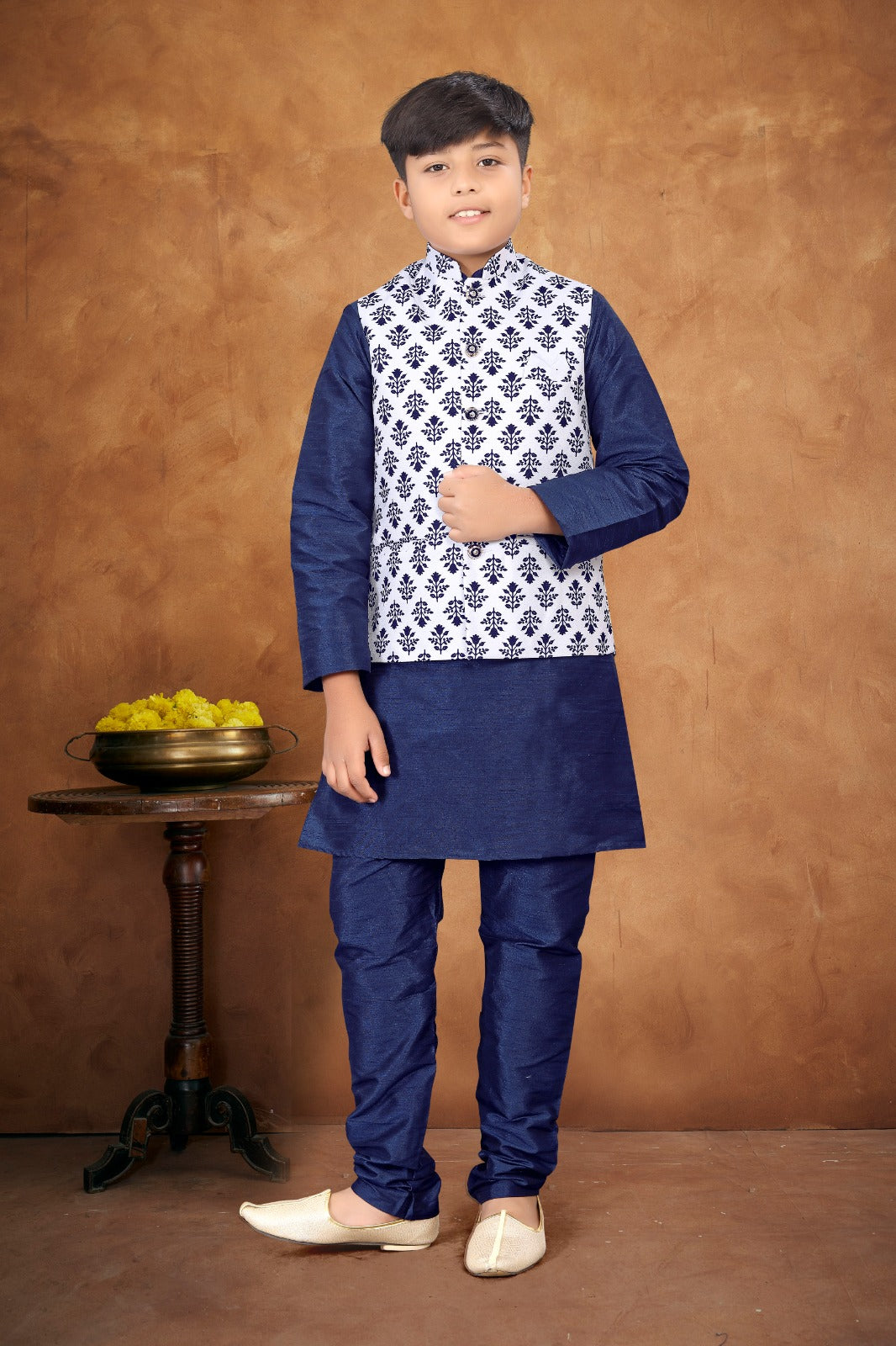 _Kid_s Koti -2 Kurta Pyjama_ Nehru Fabric- _Jute Printed_  Kurta Fabric - _Silk_
