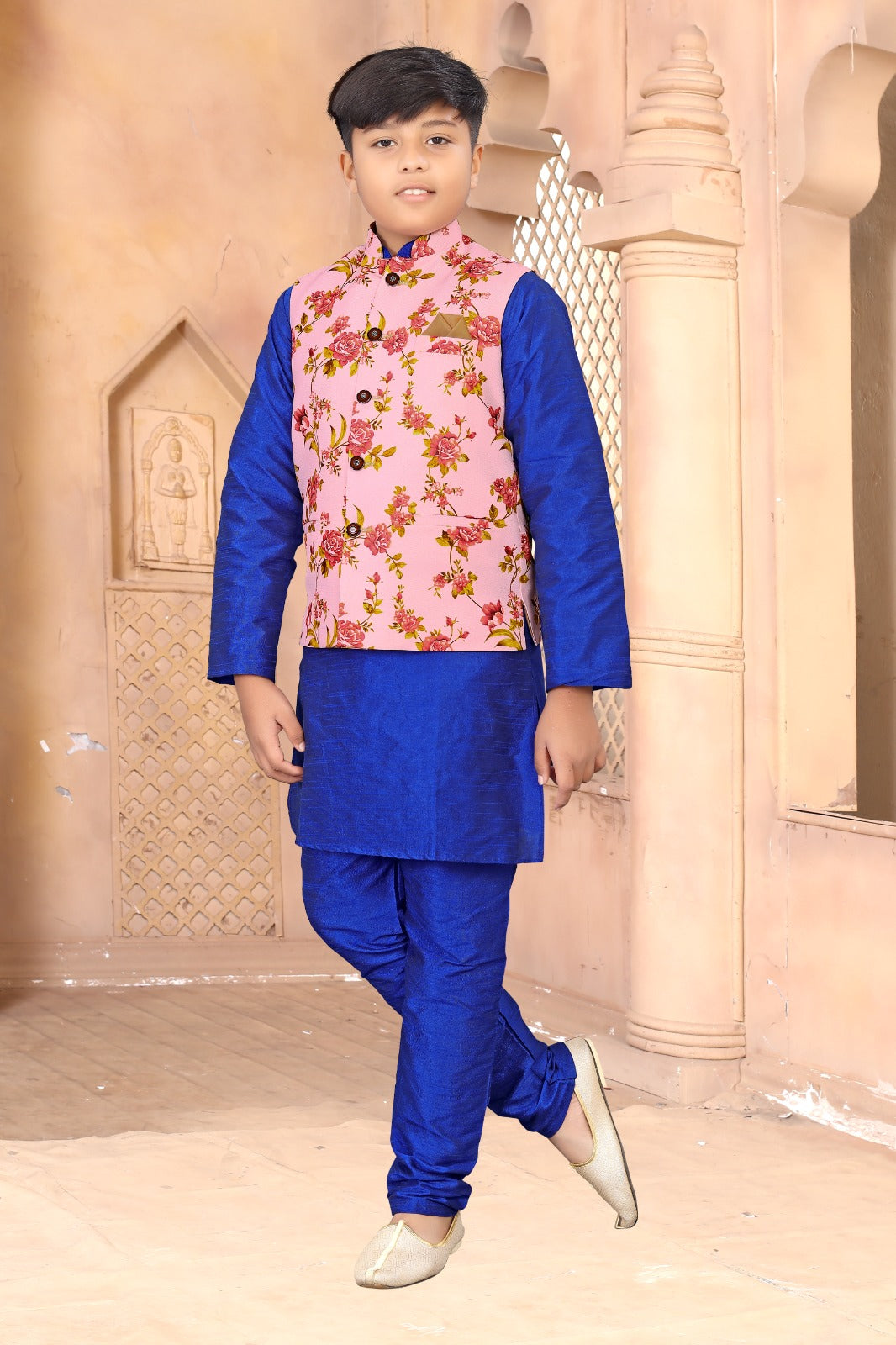 Kid's Koti -2 Kurta Pyjama_ Nehru Fabric- _Jute Printed_ Kurta Fabric - _Silk_