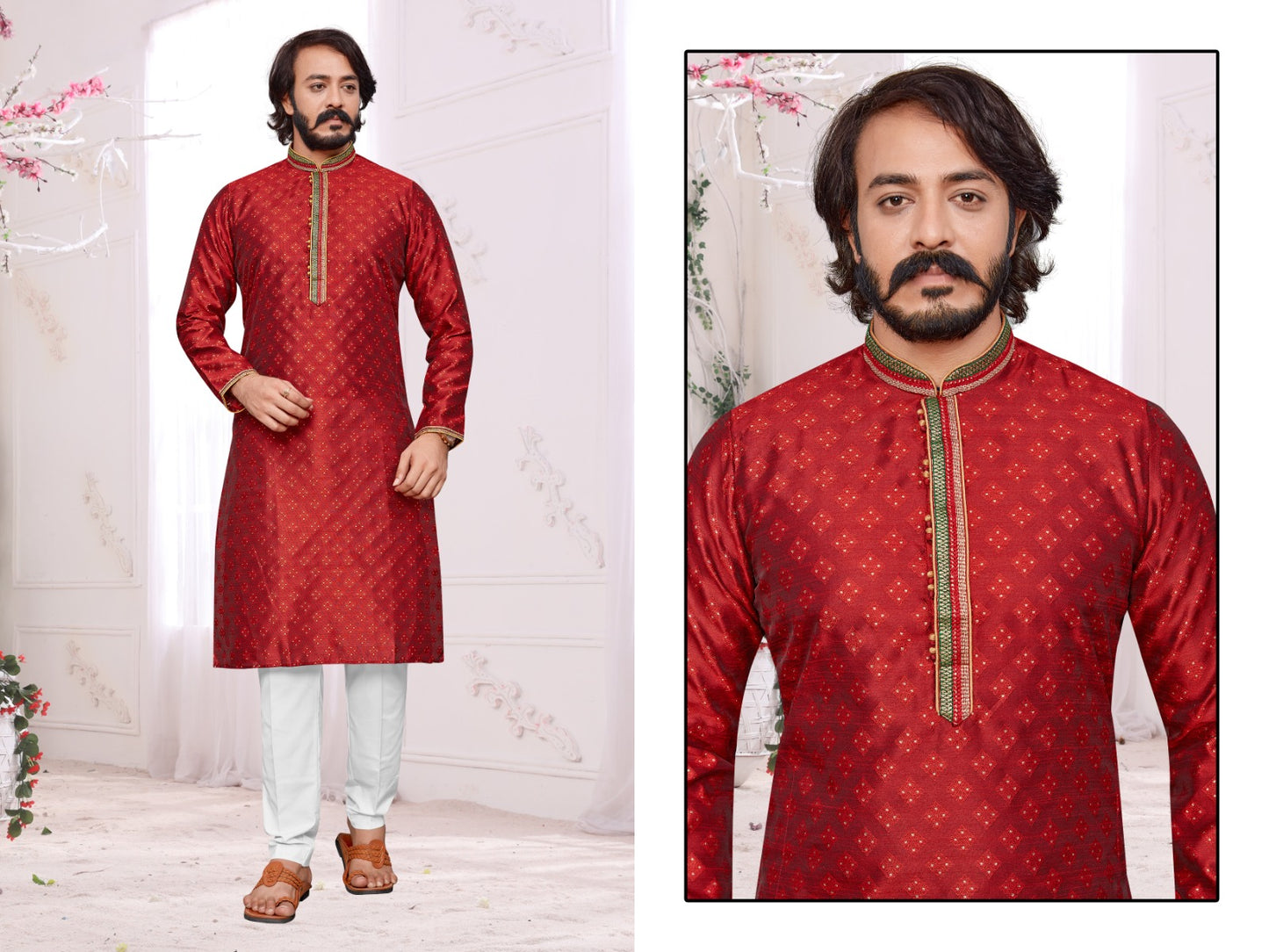 Men's Kurta Pajama Kurta Fabric- _Jacquard Pintex_ Churidar Fabric - _Semi Cotton_