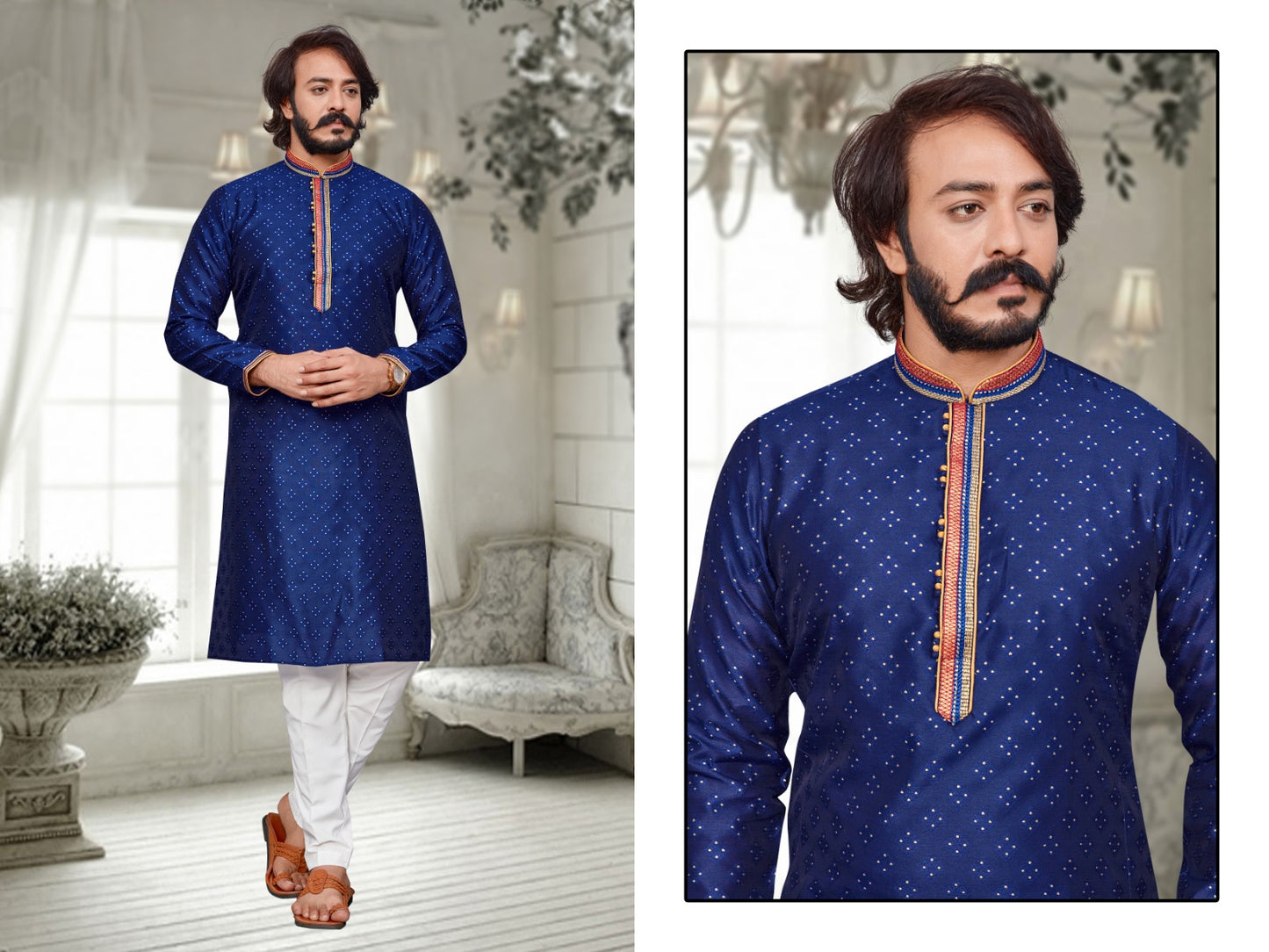 Men_s Kurta Pyjama_ Kurta Fabric- _Jacquard Pintex_ Chudidar Fabric - _Semi Cotton_