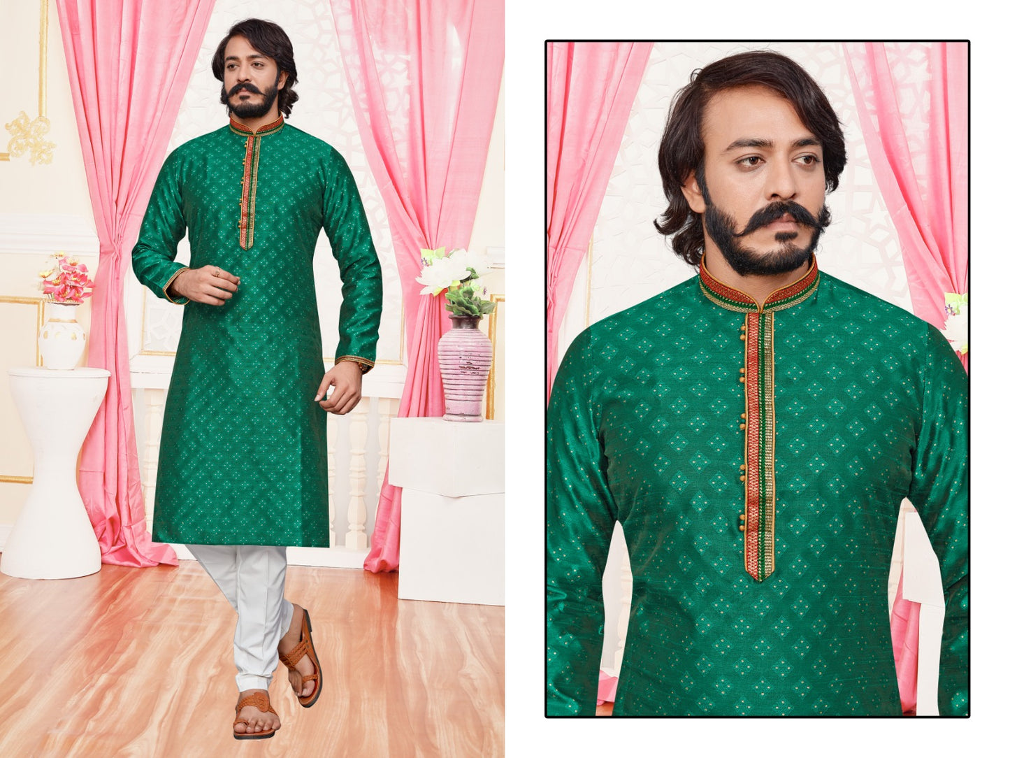 Men's Kurta Pajama Kurta Fabric- _Jacquard Pintex_ Churidar Fabric - _Semi Cotton_