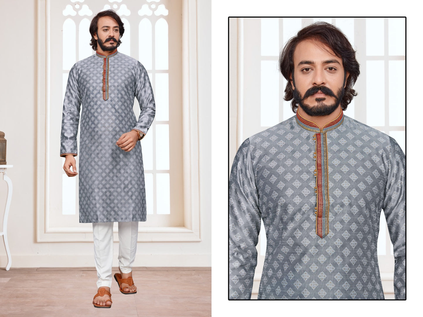 Men's Kurta Pajama Kurta Fabric- _Jacquard Pintex_ Churidar Fabric - _Semi Cotton_