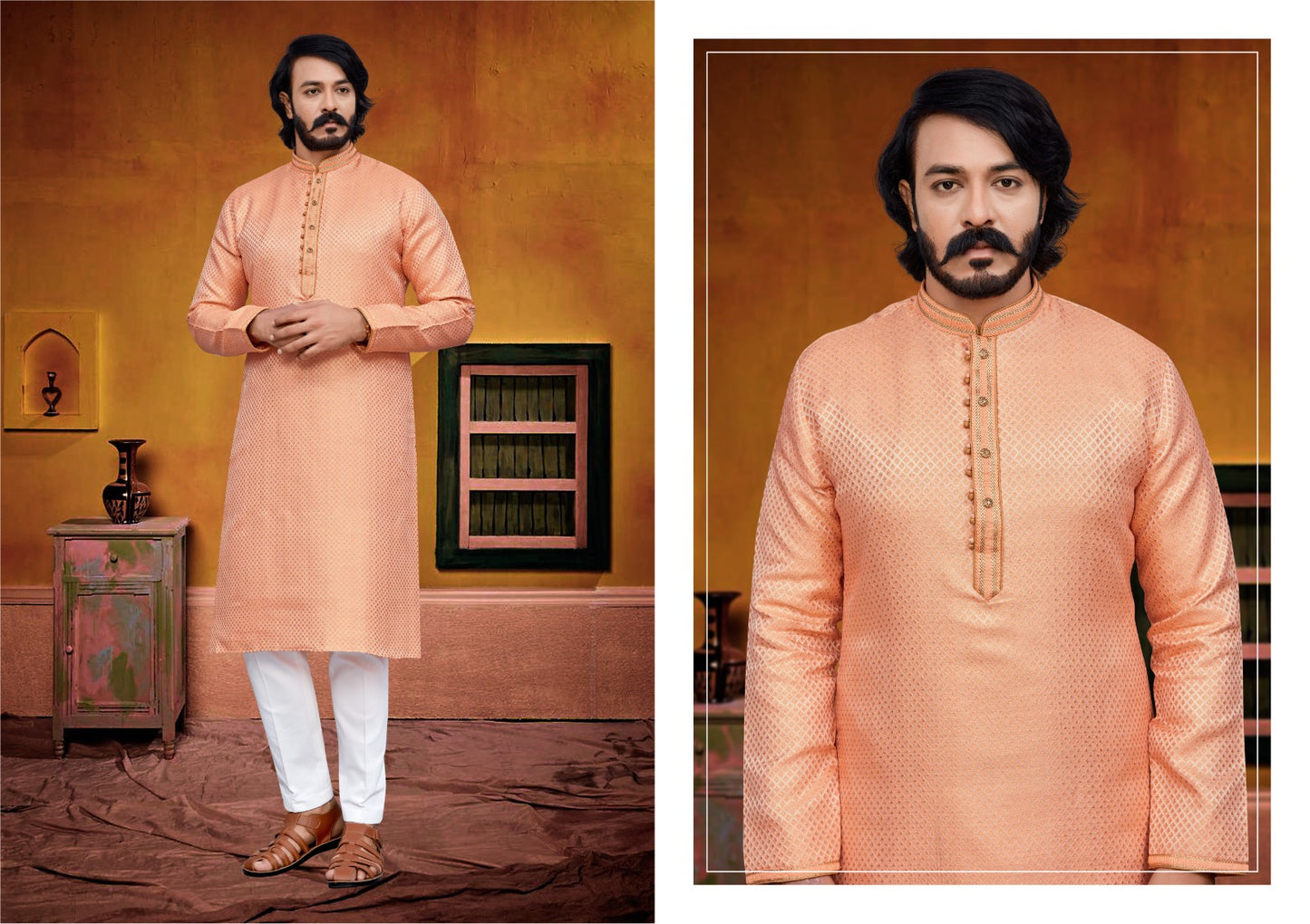 _Men_s Kurta Pyjama_ Kurta Fabric- _Jacquard Pintex_ Chudidar Fabric - _Semi Cotton_