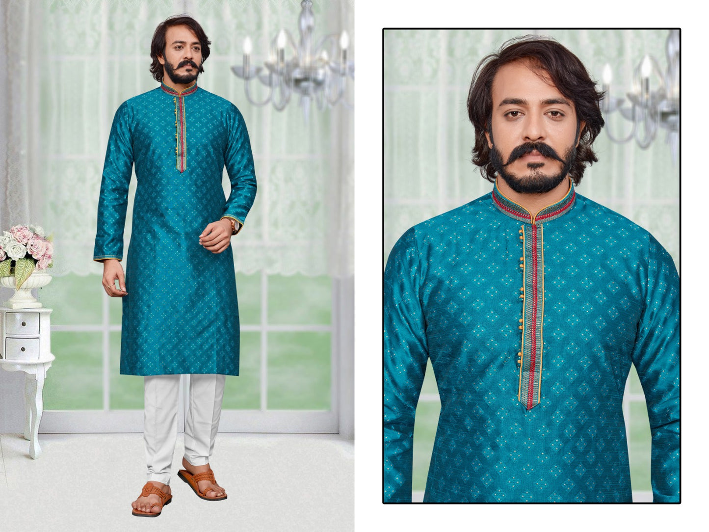 Men's Kurta Pajama Kurta Fabric- _Jacquard Pintex_ Churidar Fabric - _Semi Cotton_