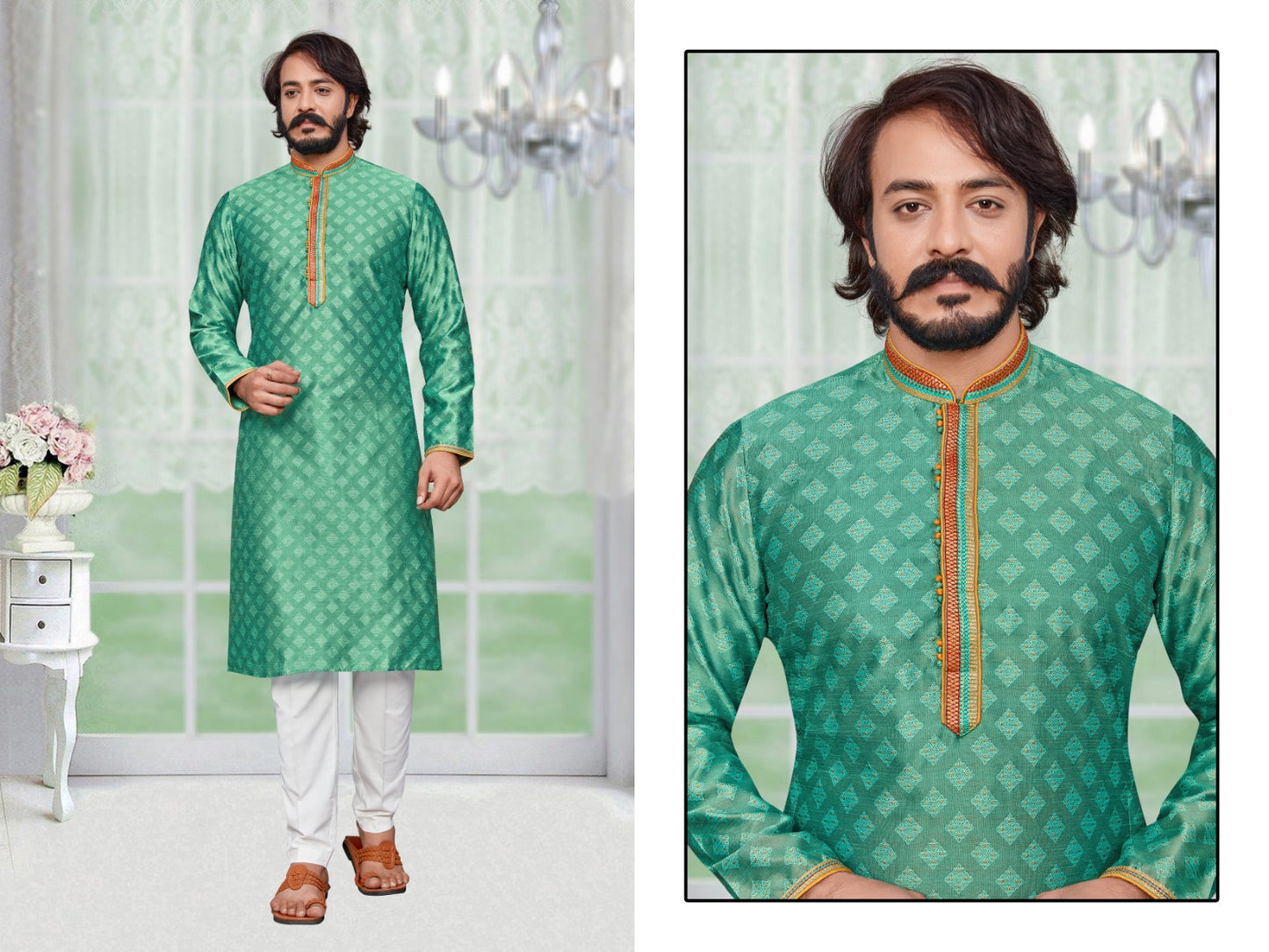Men_s Kurta Pyjama_ Kurta Fabric- _Jacquard Pintex_ Chudidar Fabric - _Semi Cotton_