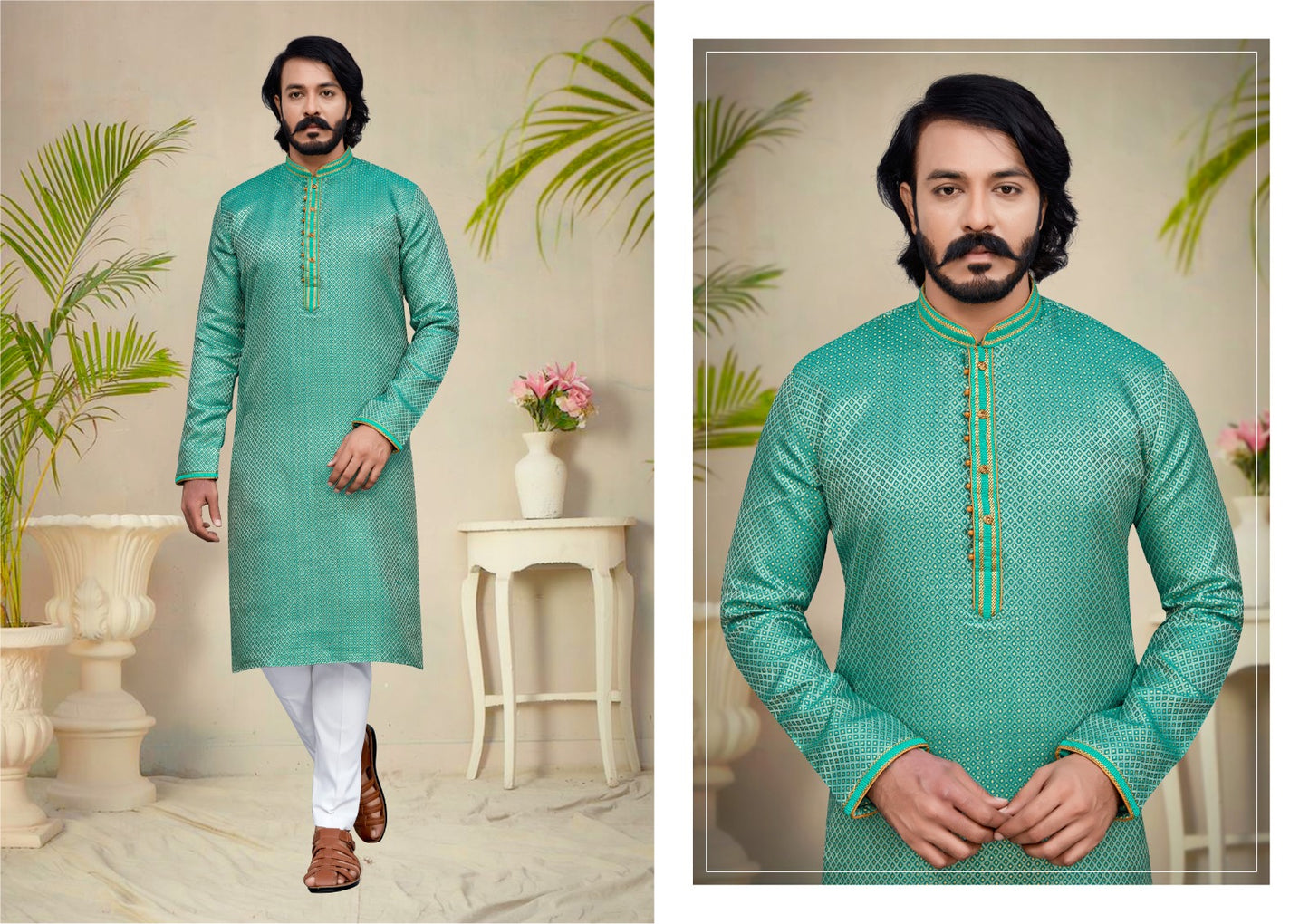 _Men_s Kurta Pyjama_ Kurta Fabric- _Jacquard Pintex_ Chudidar Fabric - _Semi Cotton_