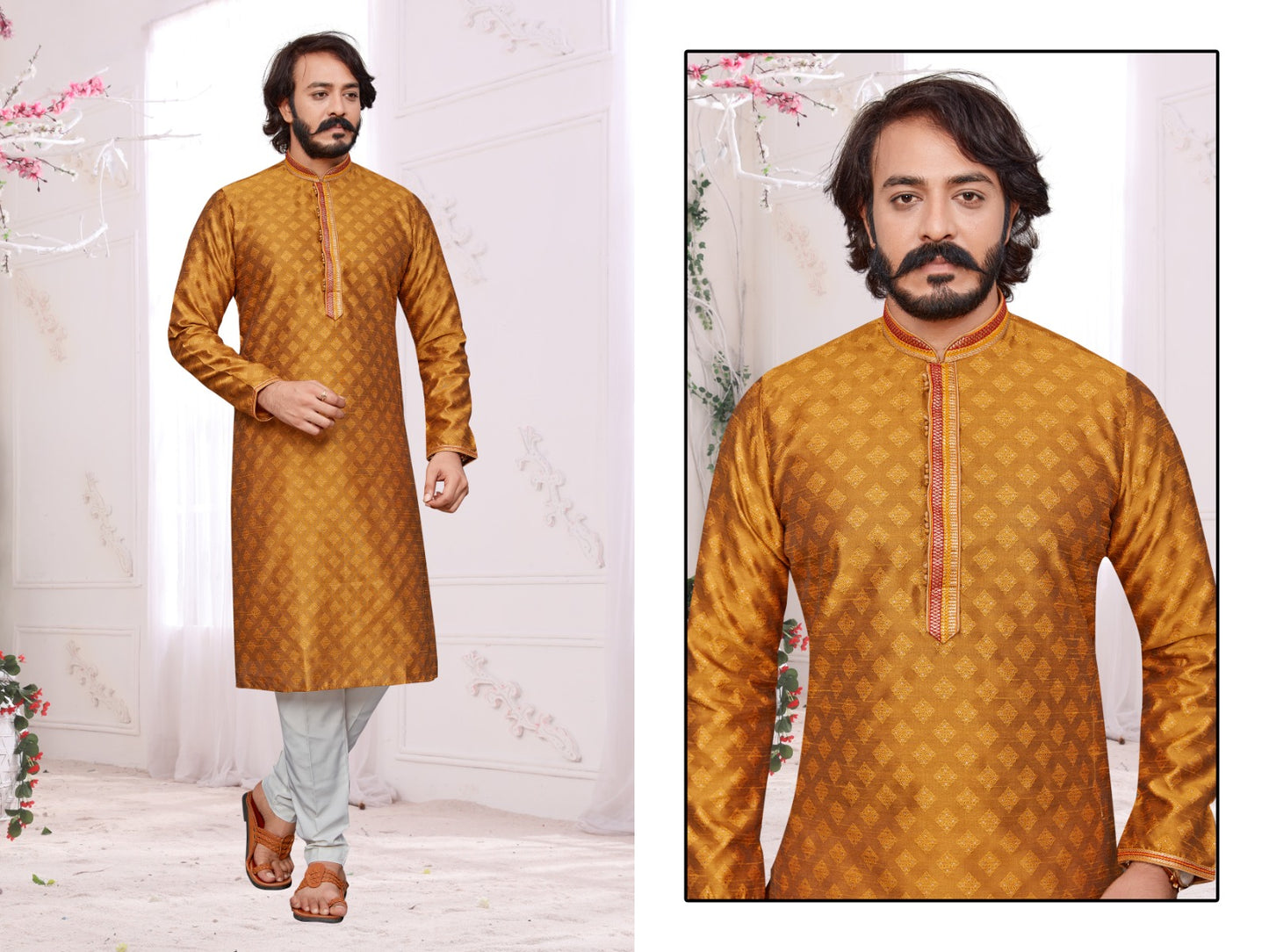 Men_s Kurta Pyjama_ Kurta Fabric- _Jacquard Pintex_ Chudidar Fabric - _Semi Cotton_