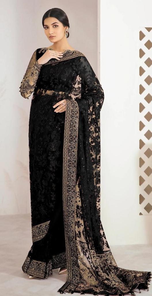 Nice Black embroidery work saree with silver border work