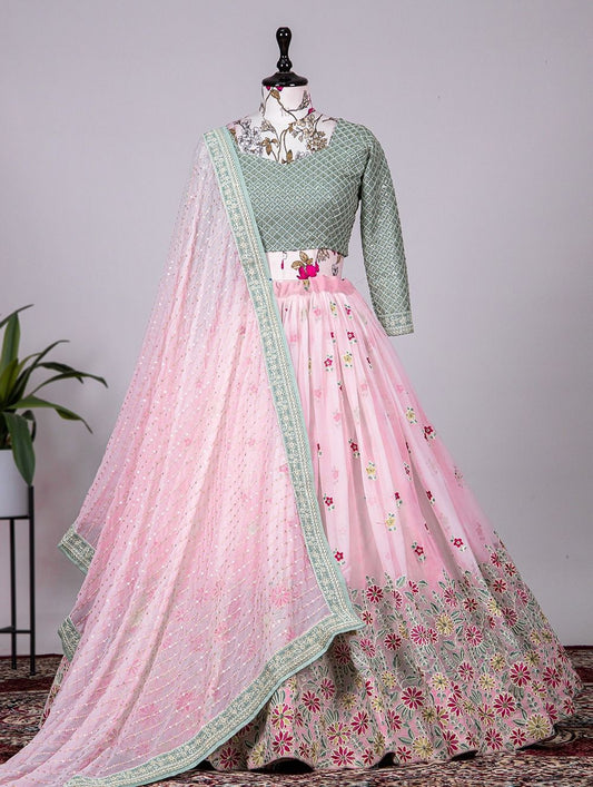 Party Lehenga Choli nice beautiful sweet light pink color with Unstitch blouse