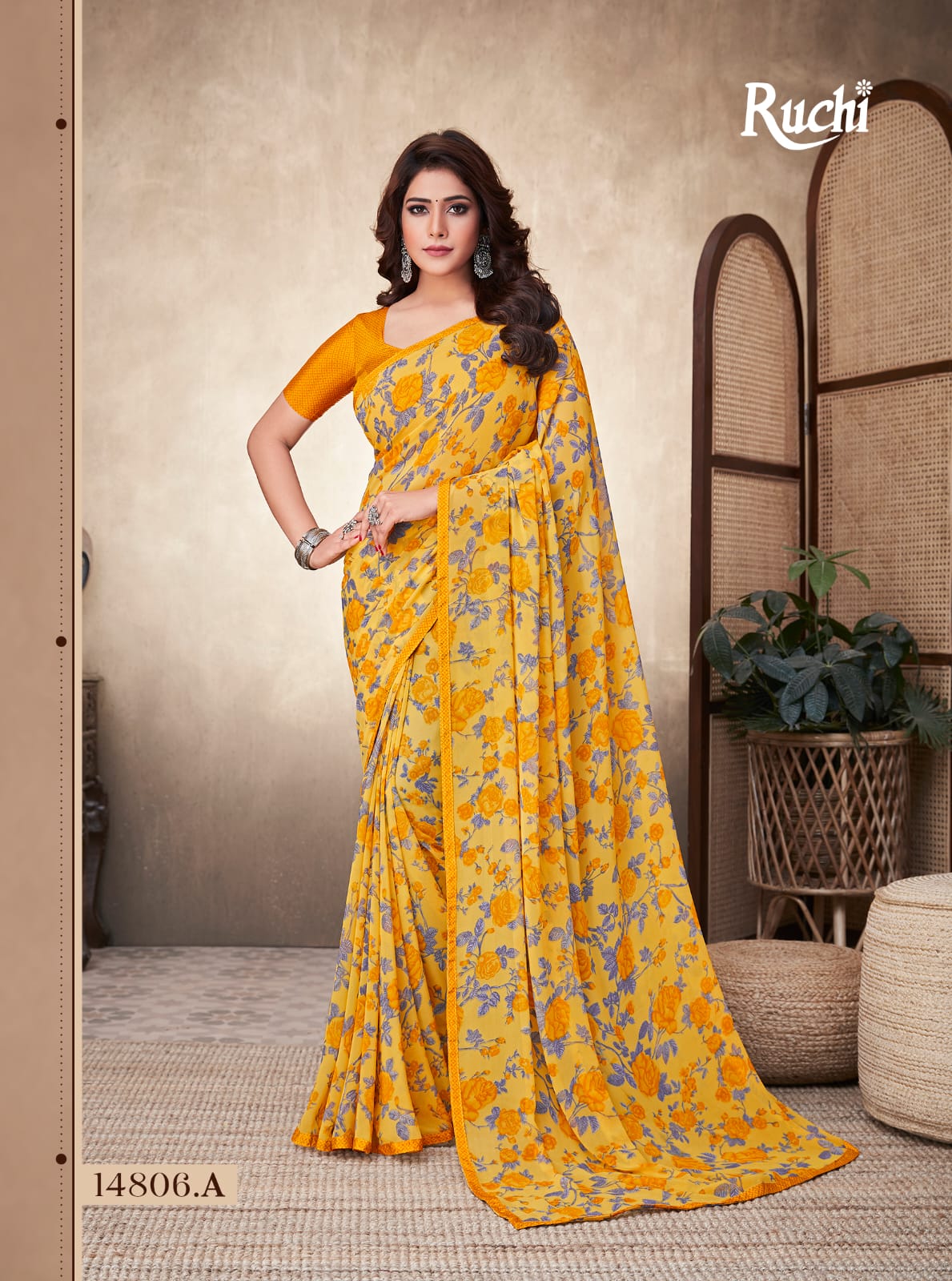 Gorgette saree with attached crepe blouse& border