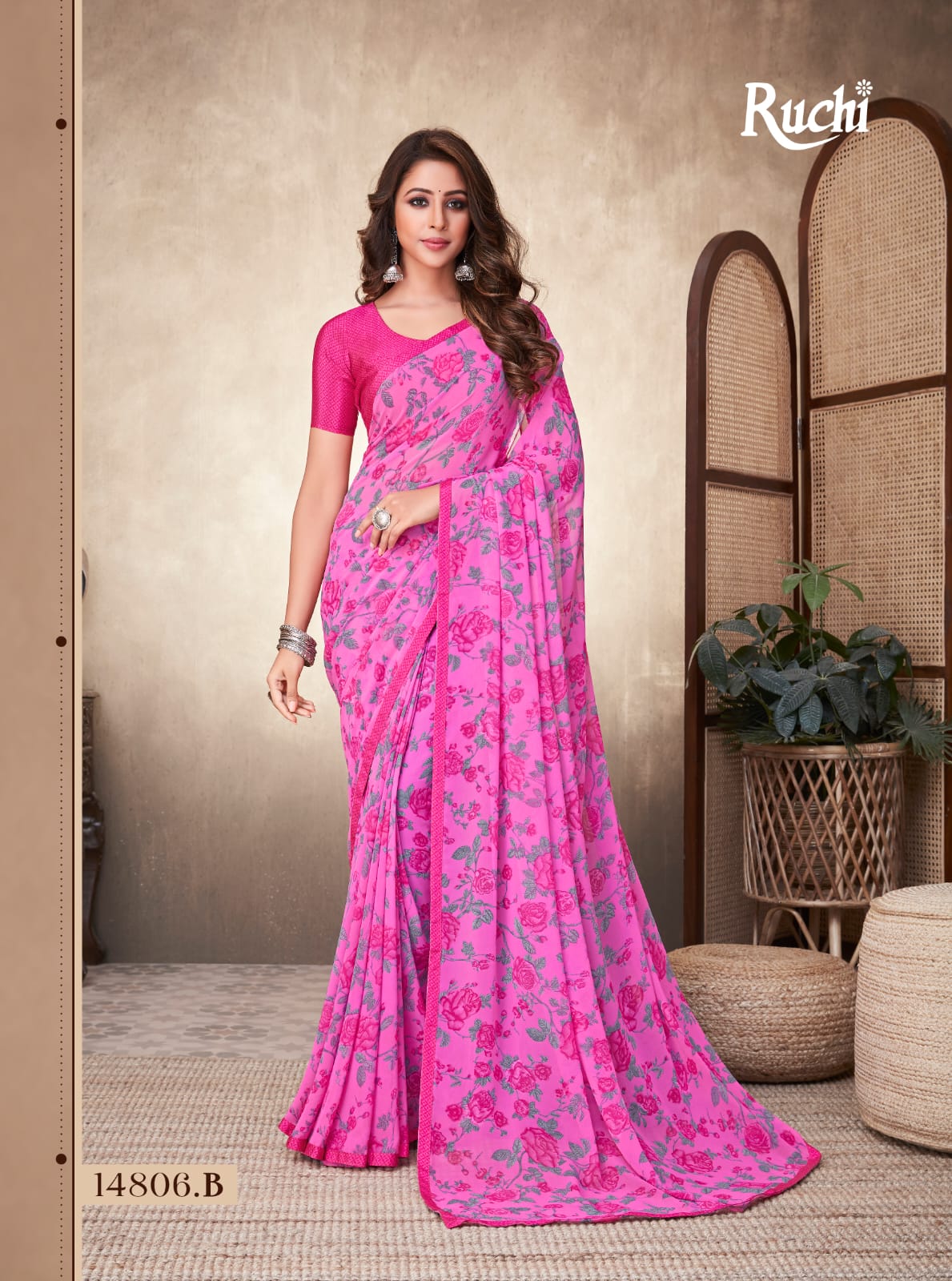 Gorgette saree with attached crepe blouse& border