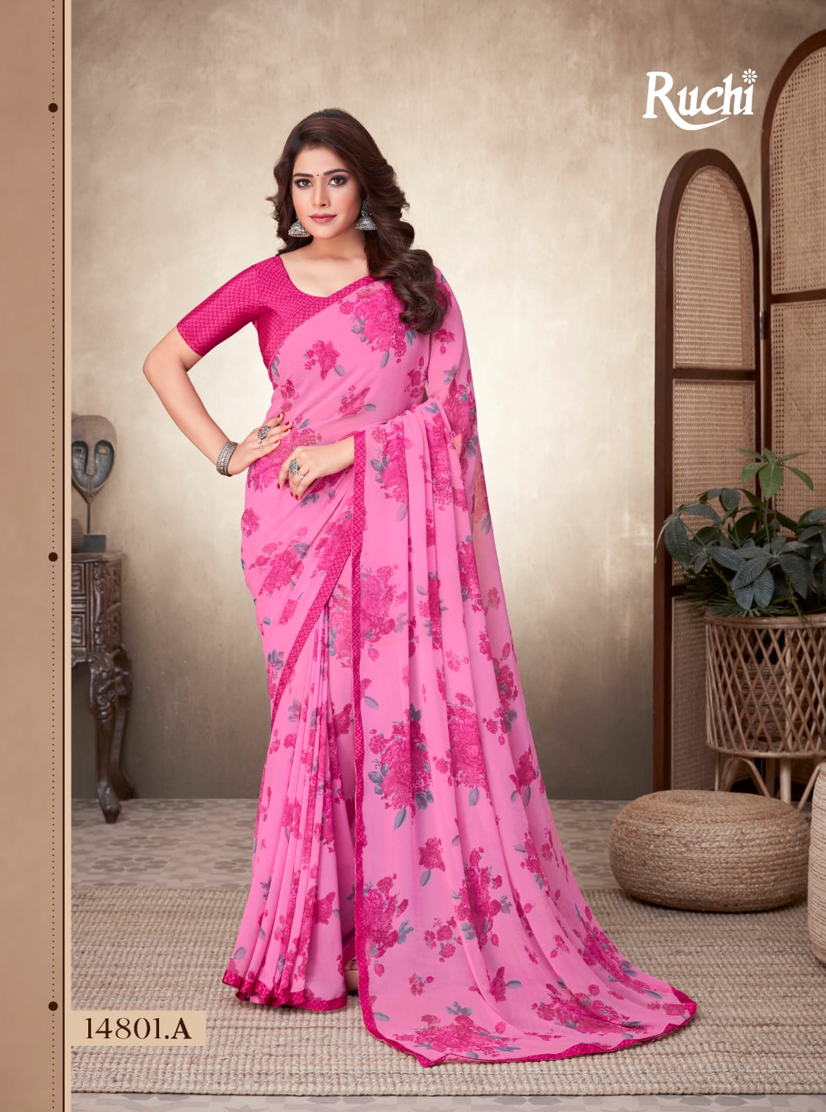Gorgette saree with attached crepe blouse& border