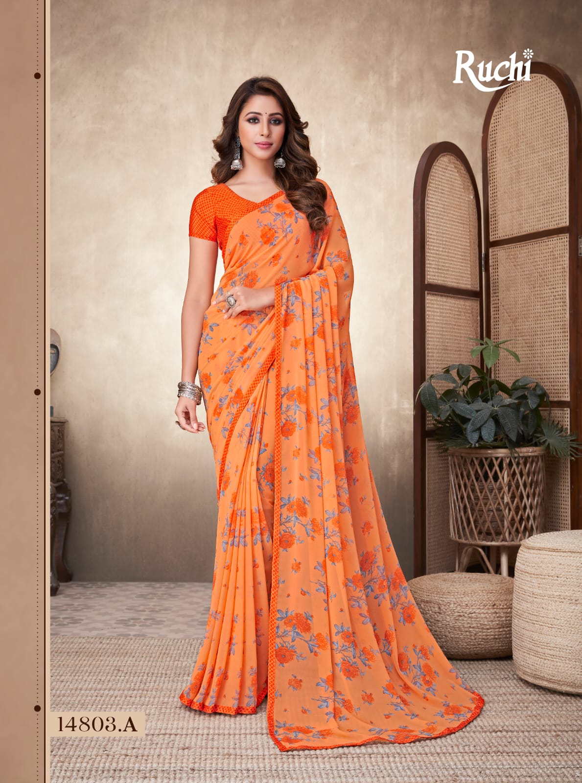 Gorgette saree with attached crepe blouse& border