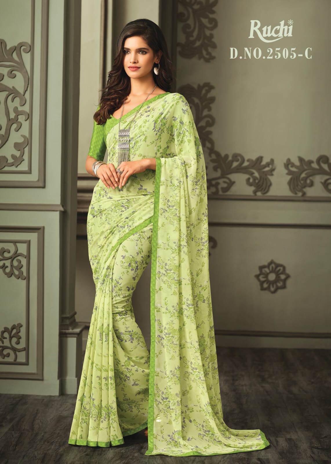 Gorgette saree with attached crepe blouse& border