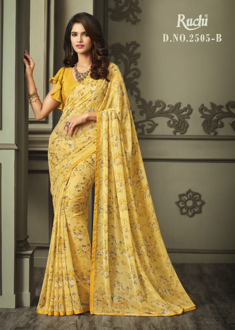 Gorgette saree with attached crepe blouse& border