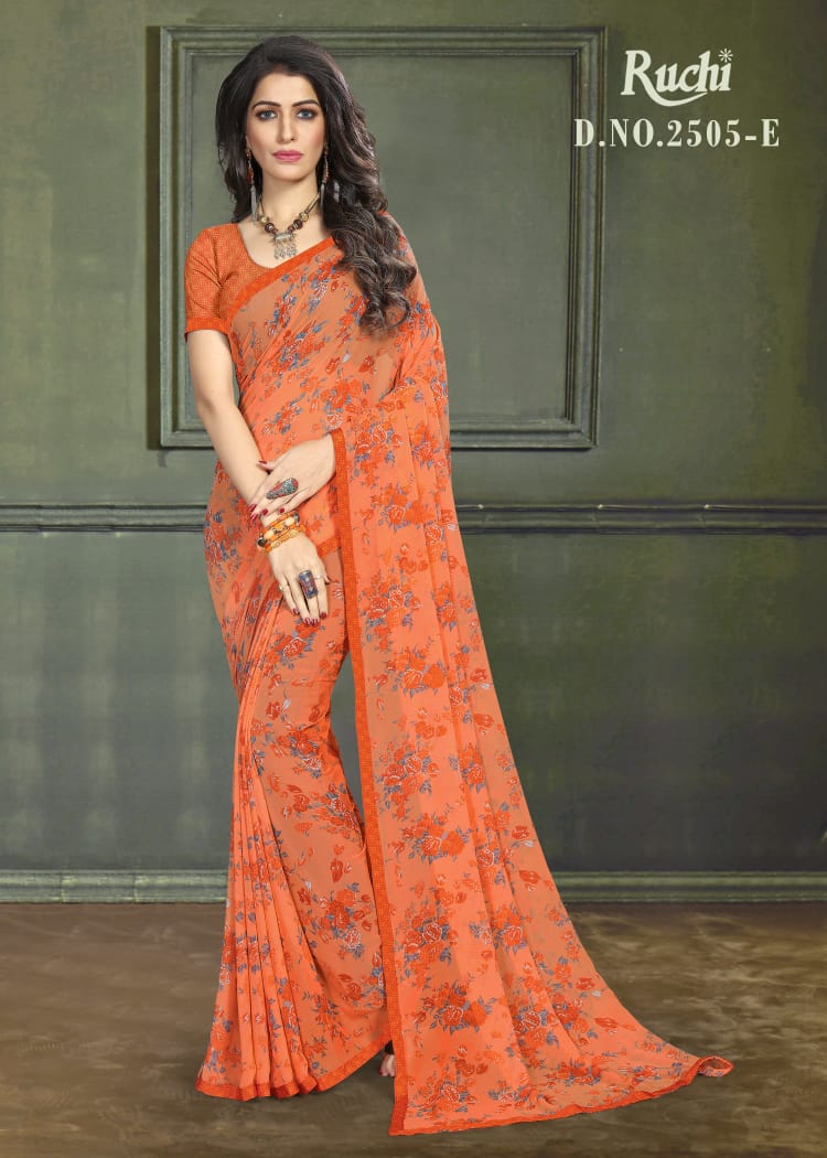 Gorgette saree with attached crepe blouse& border