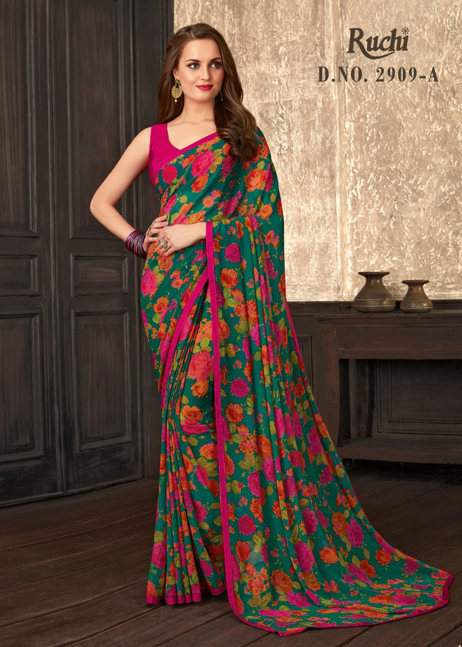 Gorgette saree with attached crepe blouse& border