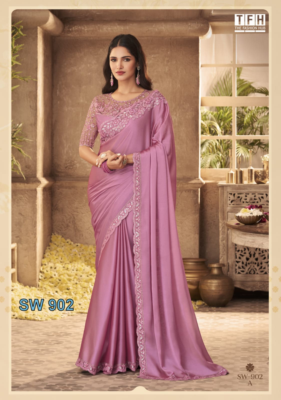 beautiful Sattin ,silk saree  with unstitch blouse piece