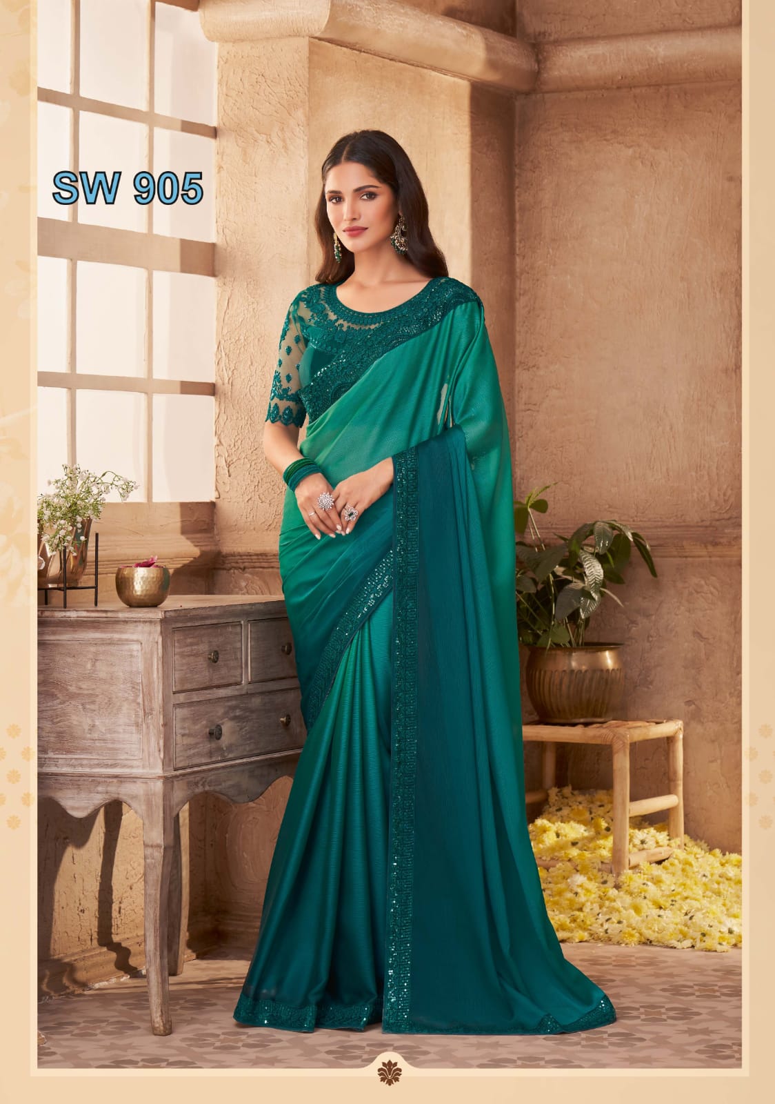 beautiful Sattin ,silk saree with unstitch blouse piece