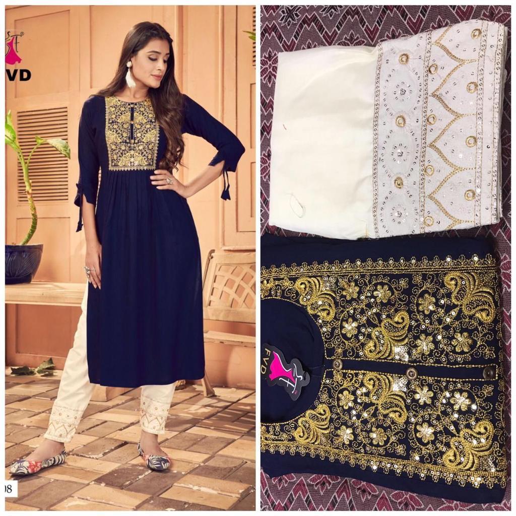 2 piece cotton slub kurti with fancy embroidery work