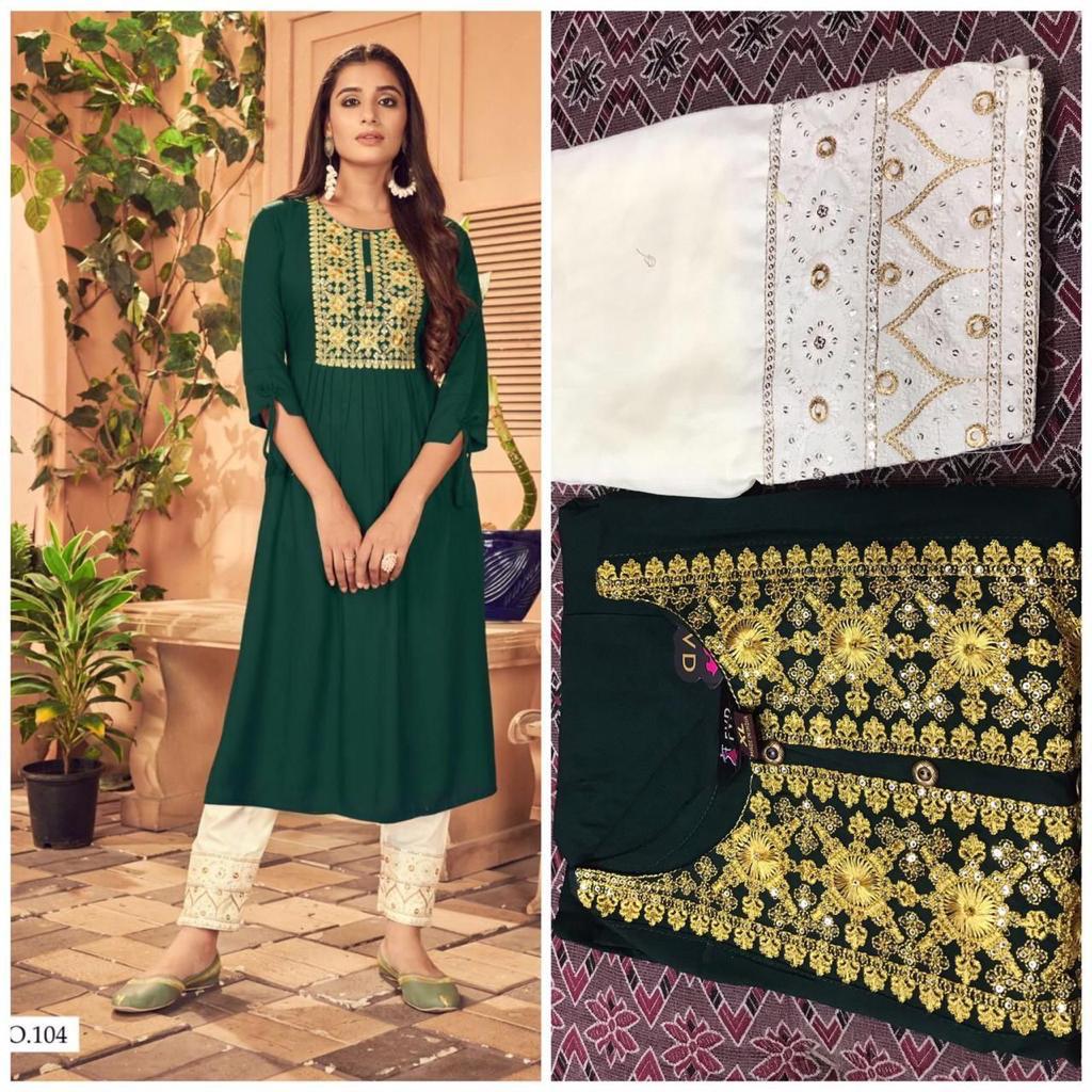 2 piece cotton slub kurti with fancy embroidery work
