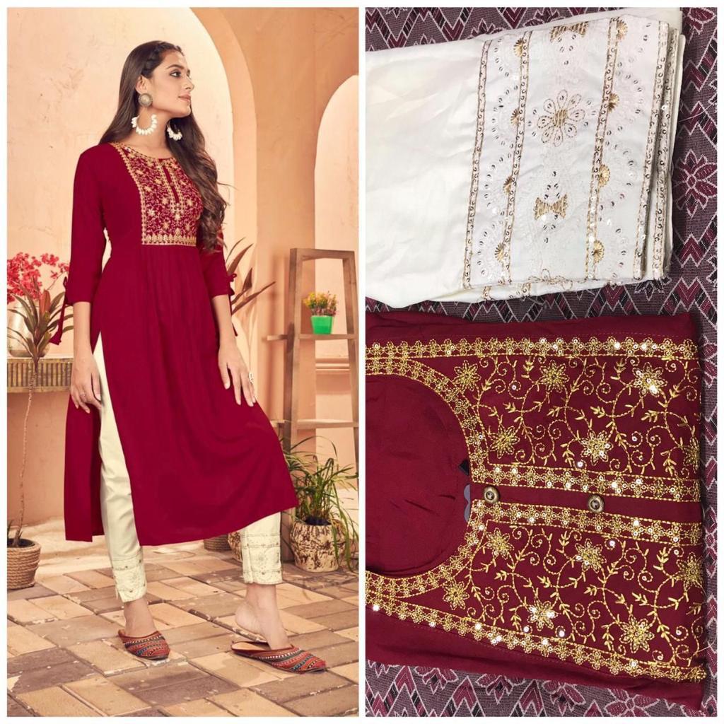 2 piece cotton slub kurti with fancy embroidery work