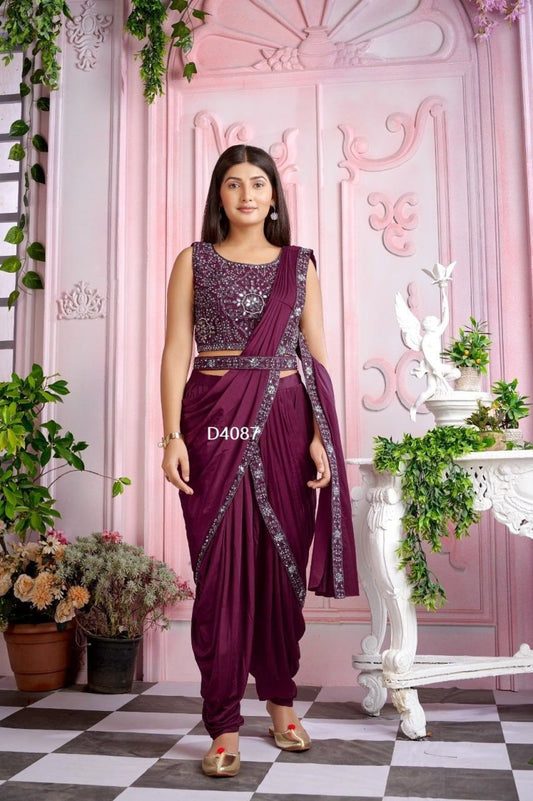 Gorgeous Ready to wear sharee deep purple color for party wear
