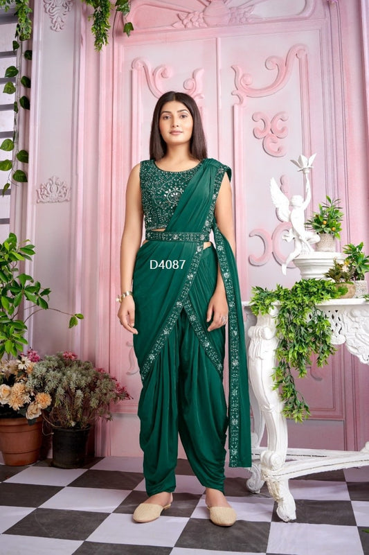 Gorgeous Ready to wear sharee nice deep  green  color for party wear
