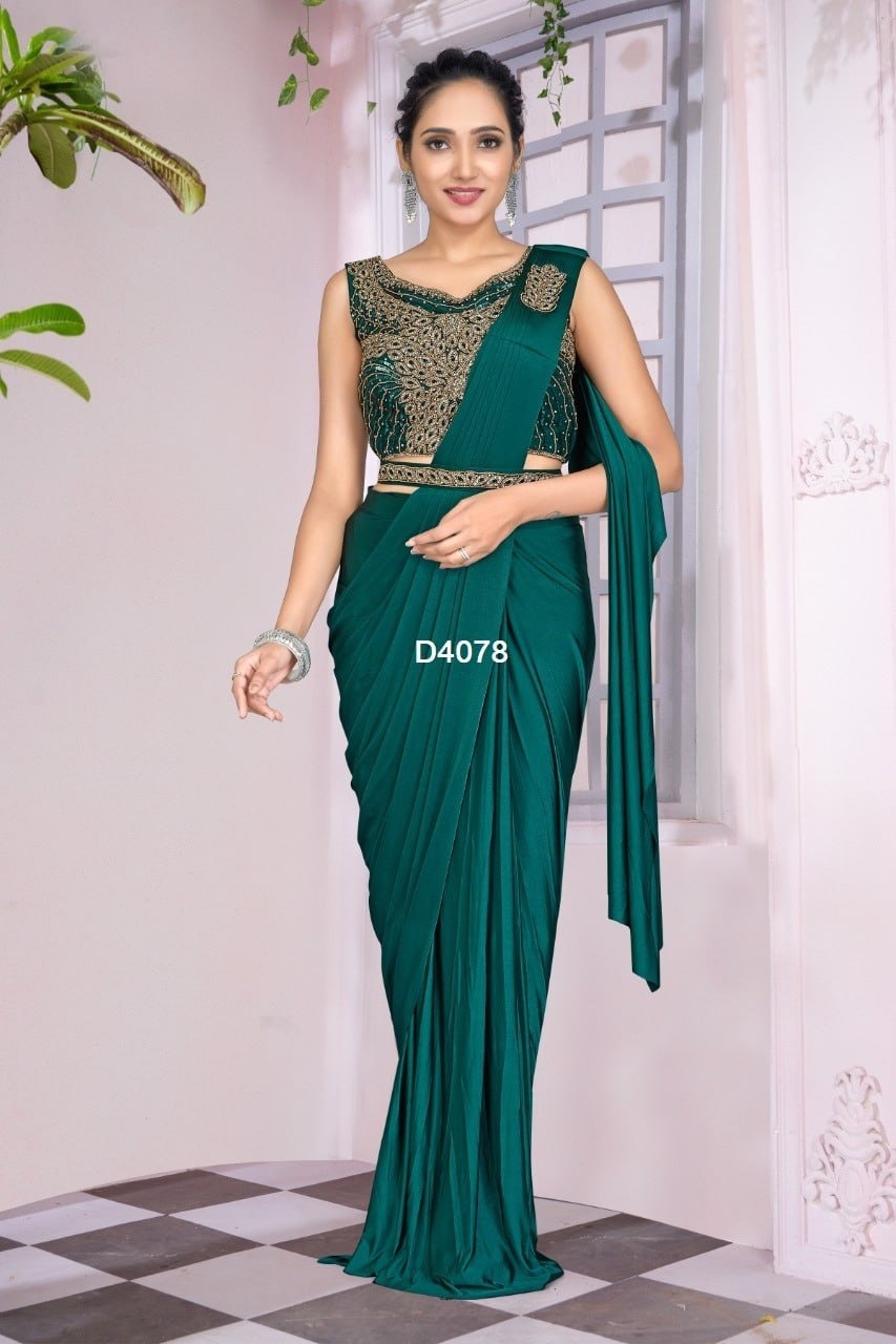 Gorgeous Ready to wear sharee nice green color for party wear