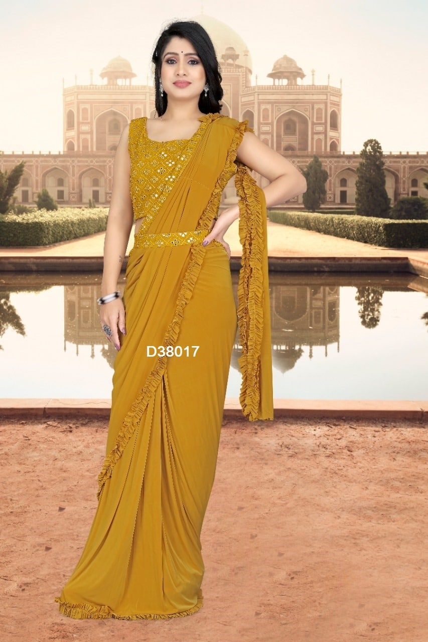 Gorgeous Ready to wear sharee nice yellow color for party wear