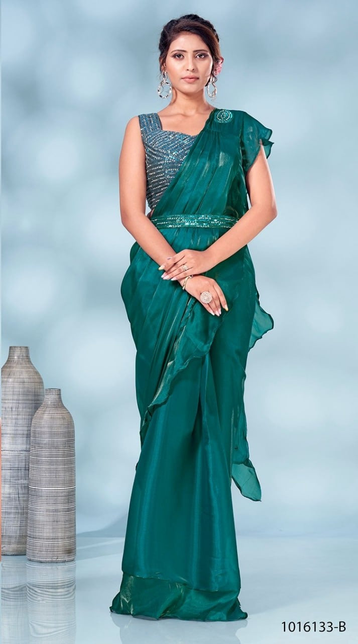 Gorgeous Ready to wear sharee nice green color for party wear
