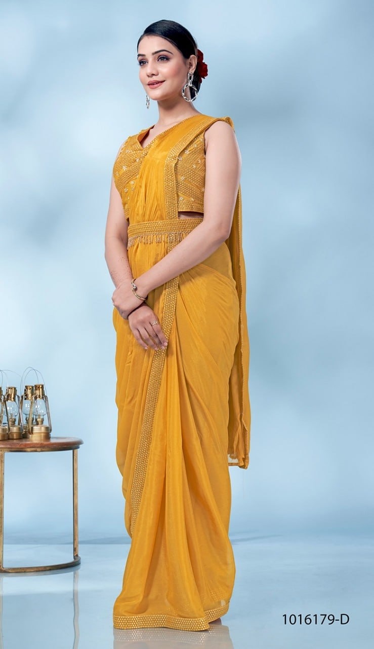 Gorgeous Ready to wear sharee nice yellow color for party wear