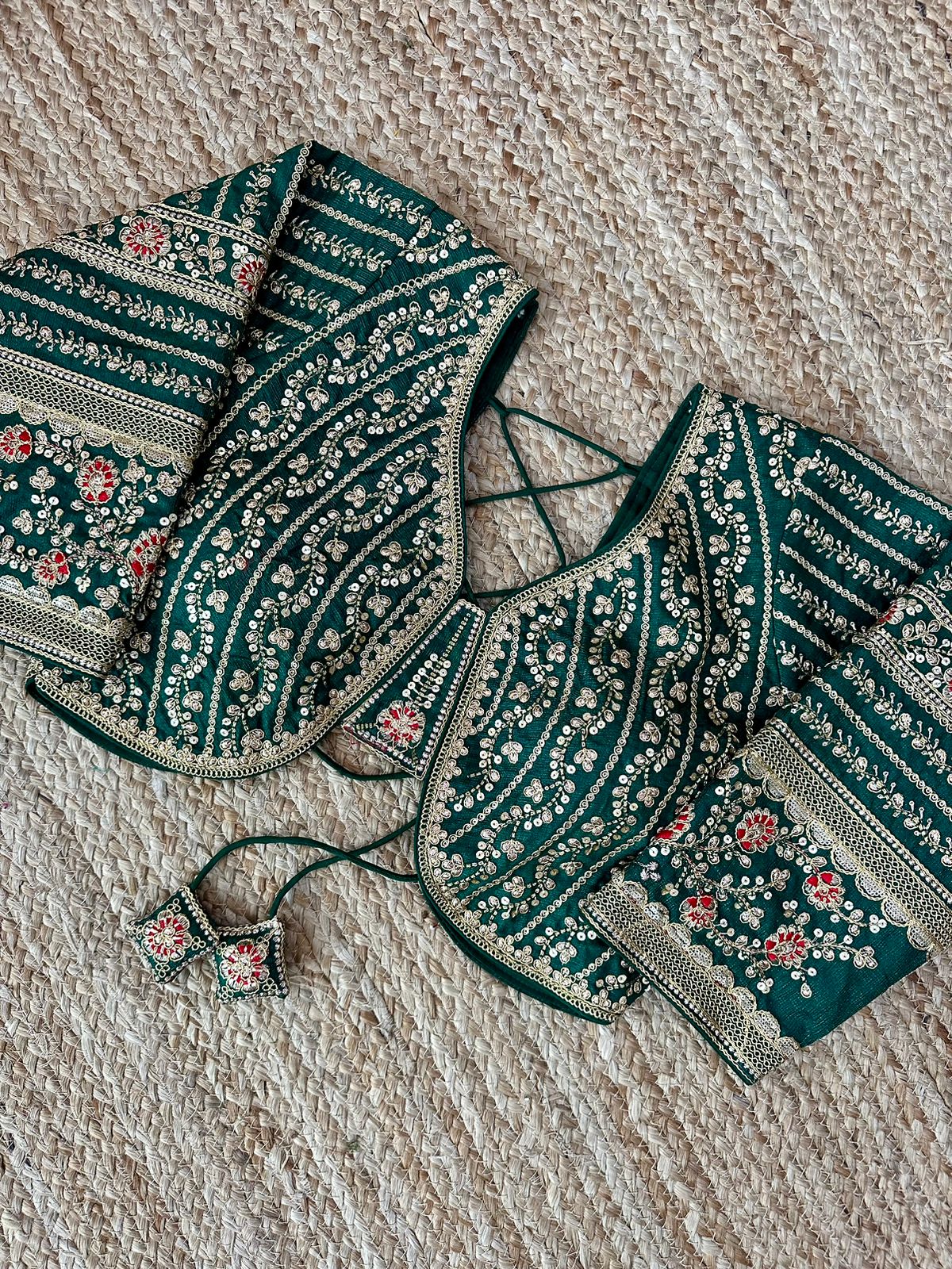 weeding collection Beautiful coding work with heavy sequence butties all over with red colour embroidery touchup in blouse Fabric:-handloom silk