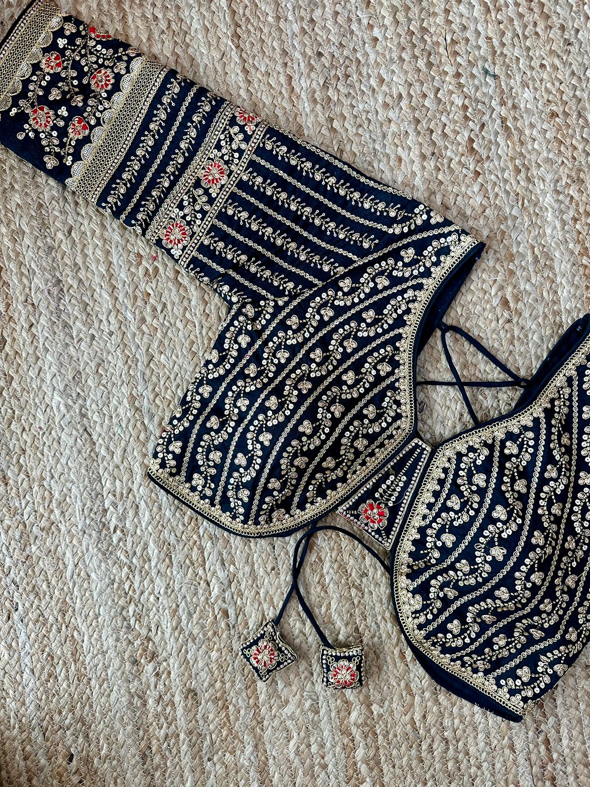weeding collection Beautiful coding work with heavy sequence butties all over with red colour embroidery touchup in blouse Fabric:-handloom silk