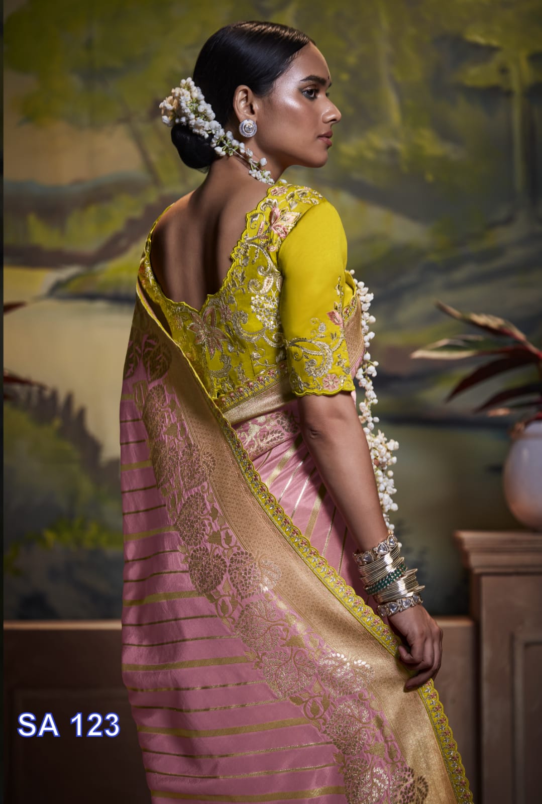 Fabric :- Pure Dola Silk With Fancy Lace Border & Embroidery Worked Blouse