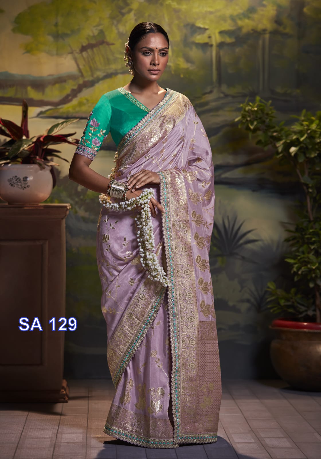 Fabric :- Pure Dola Silk With Fancy Lace Border & Embroidery Worked Blouse