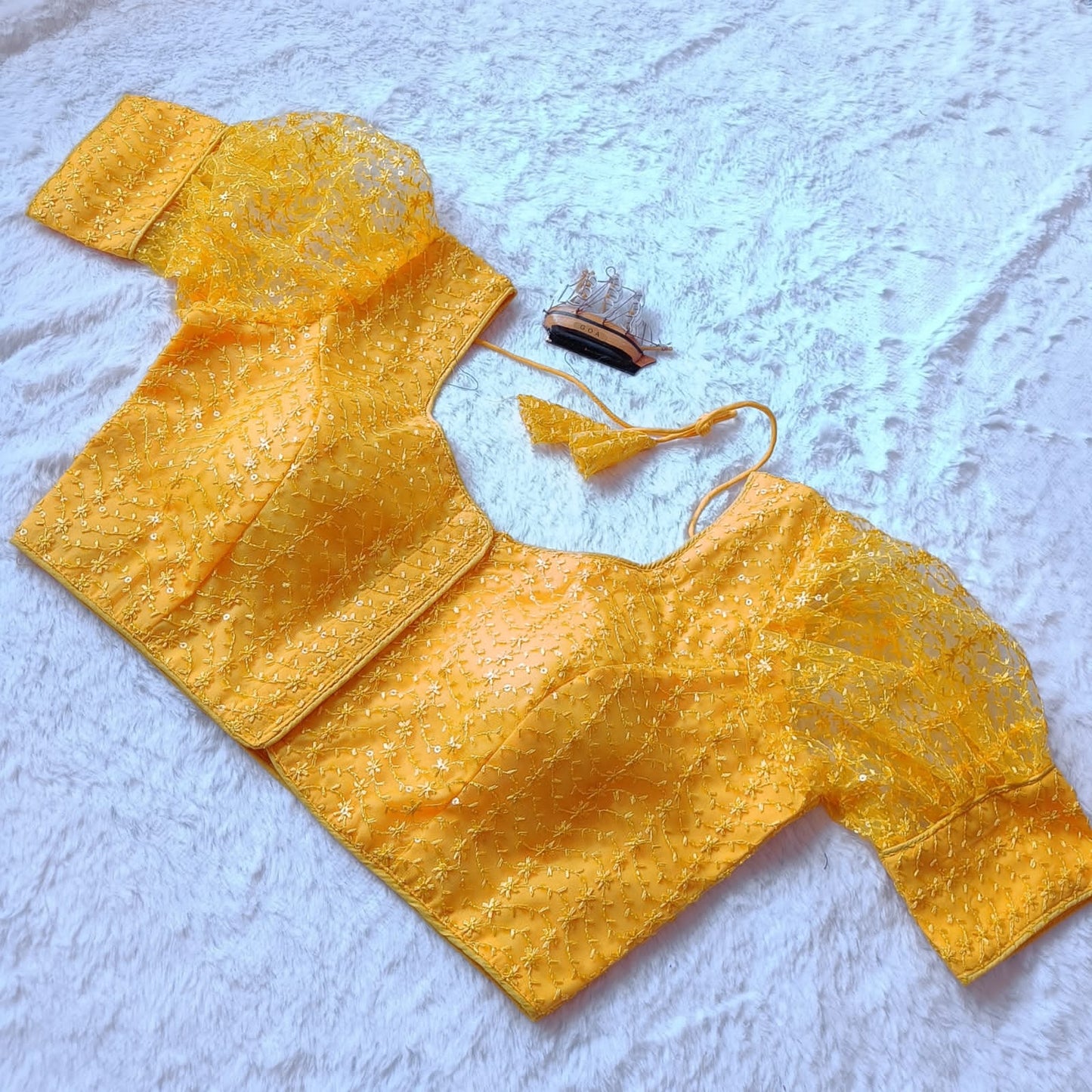 Net Embroidery work ton to ton blouse with sequence work