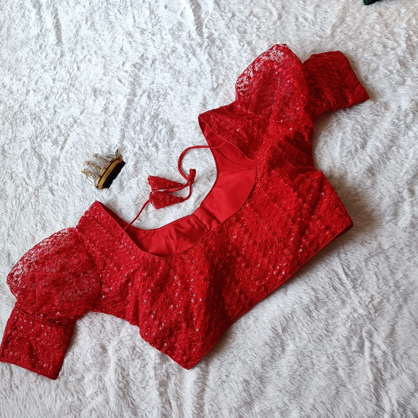 Net Embroidery work ton to ton blouse with sequence work