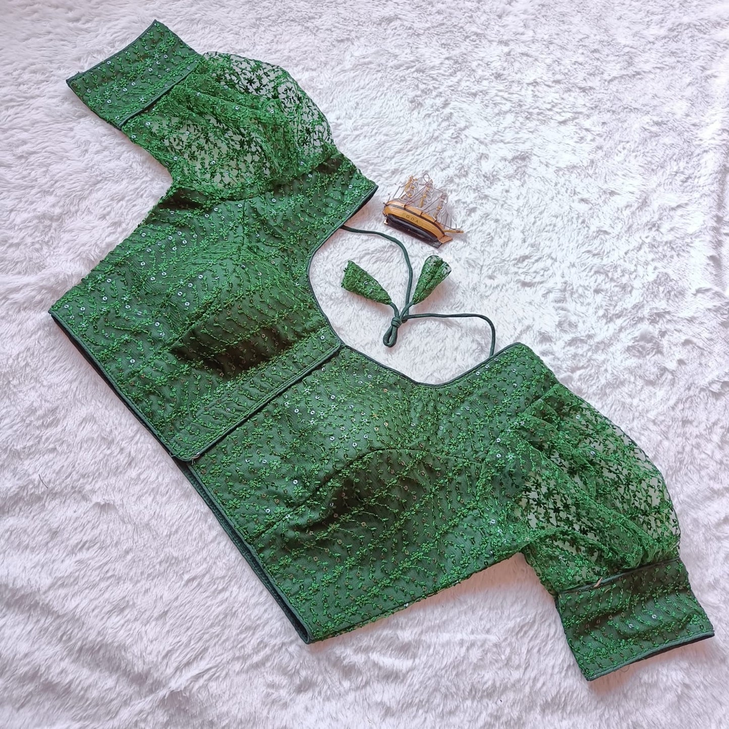 Net Embroidery work ton to ton blouse with sequence work