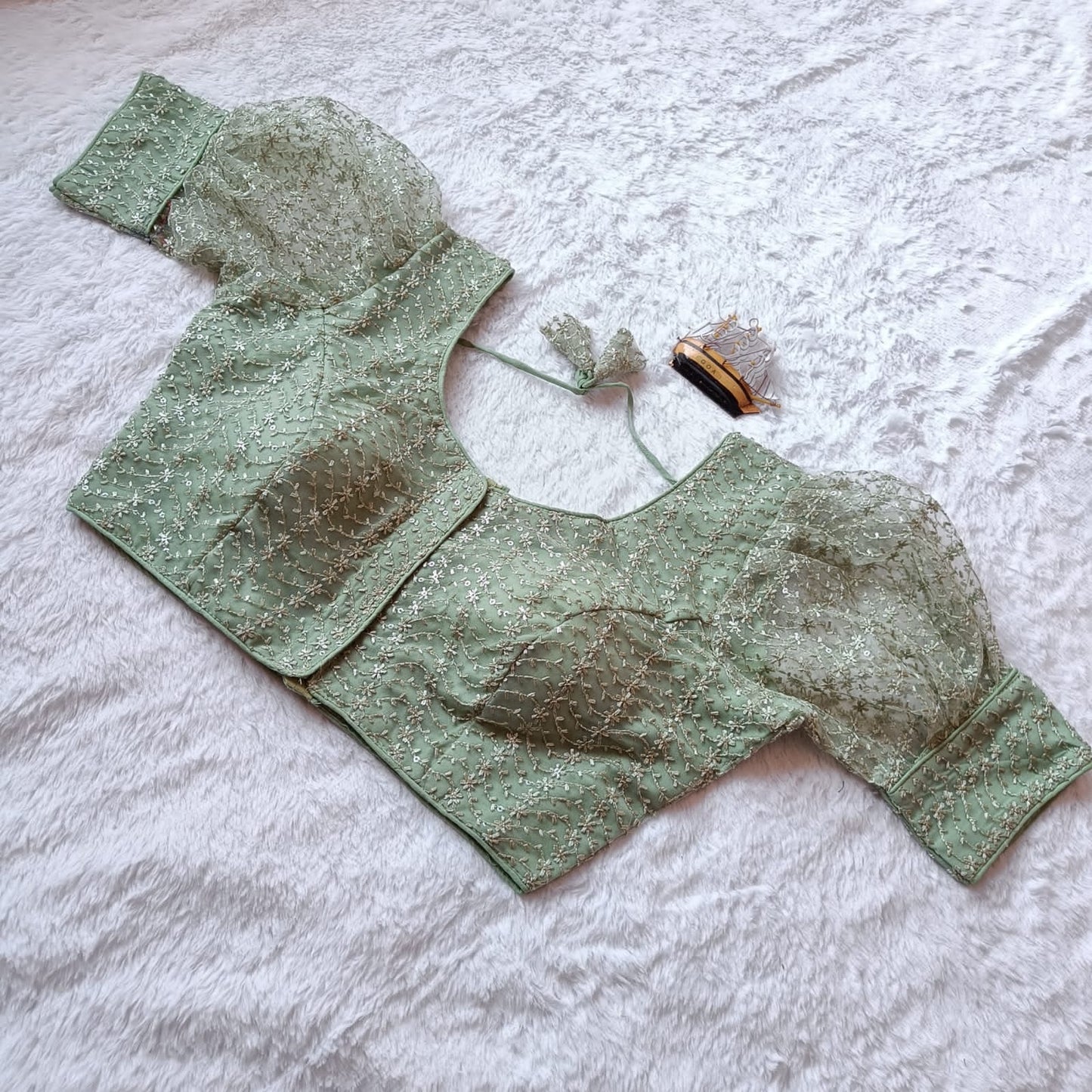 Net Embroidery work ton to ton blouse with sequence work