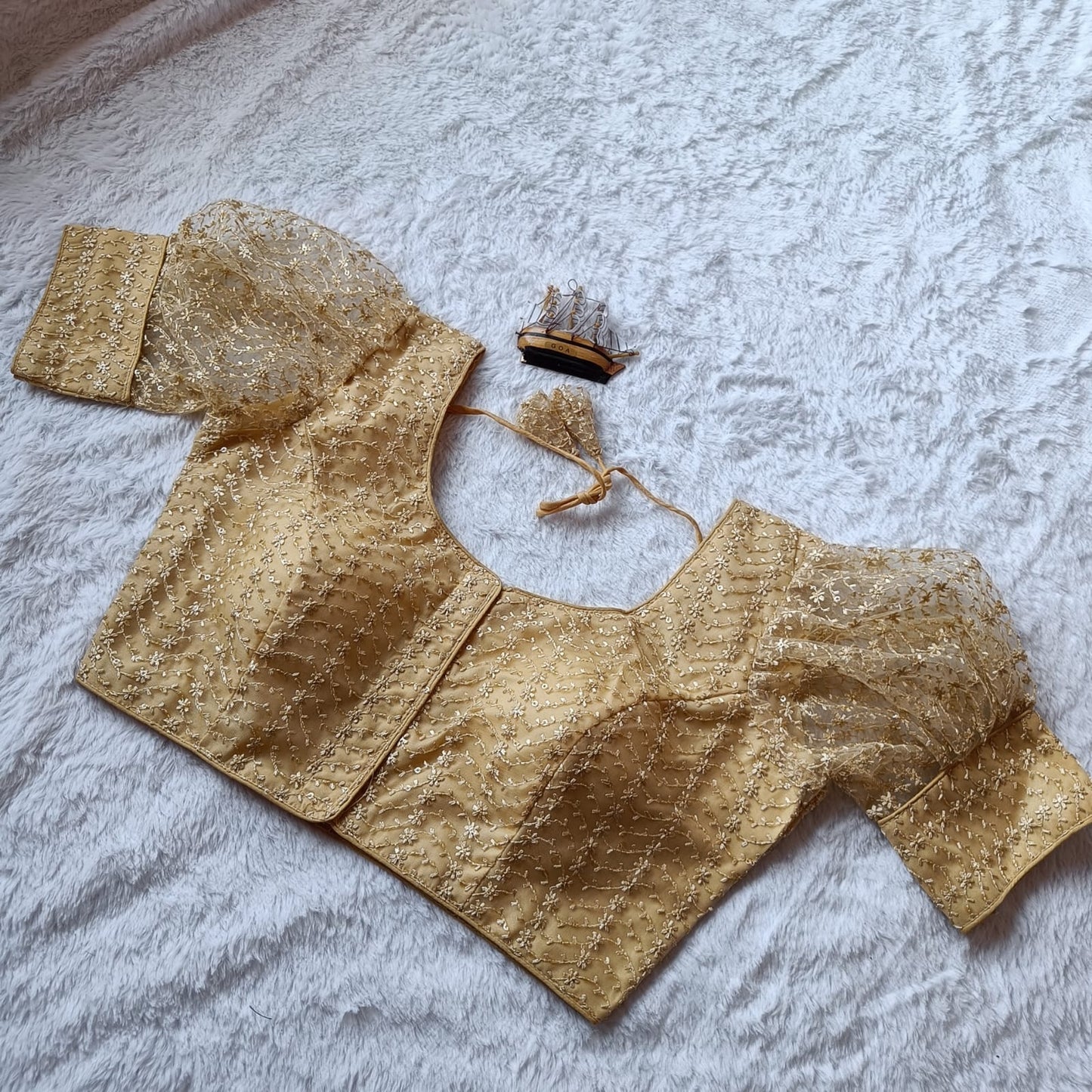 Net Embroidery work ton to ton blouse with sequence work
