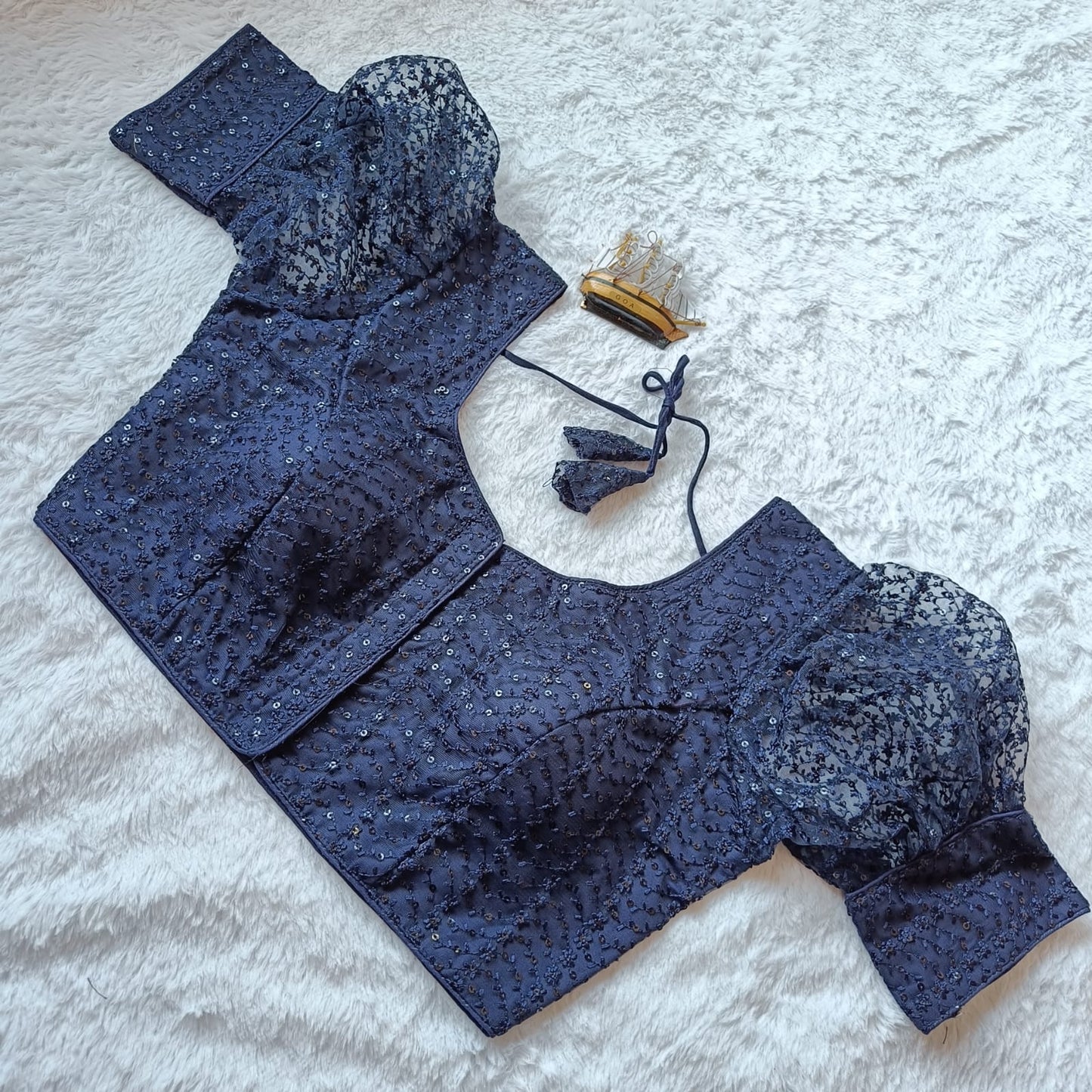 Net Embroidery work ton to ton blouse with sequence work