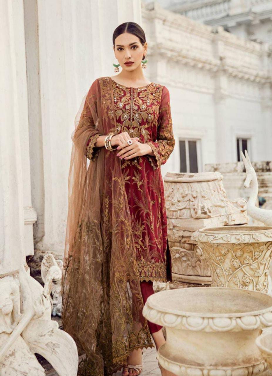 Beautiful Ready to wear Gorget Fabric golden embroidery work 3 piece