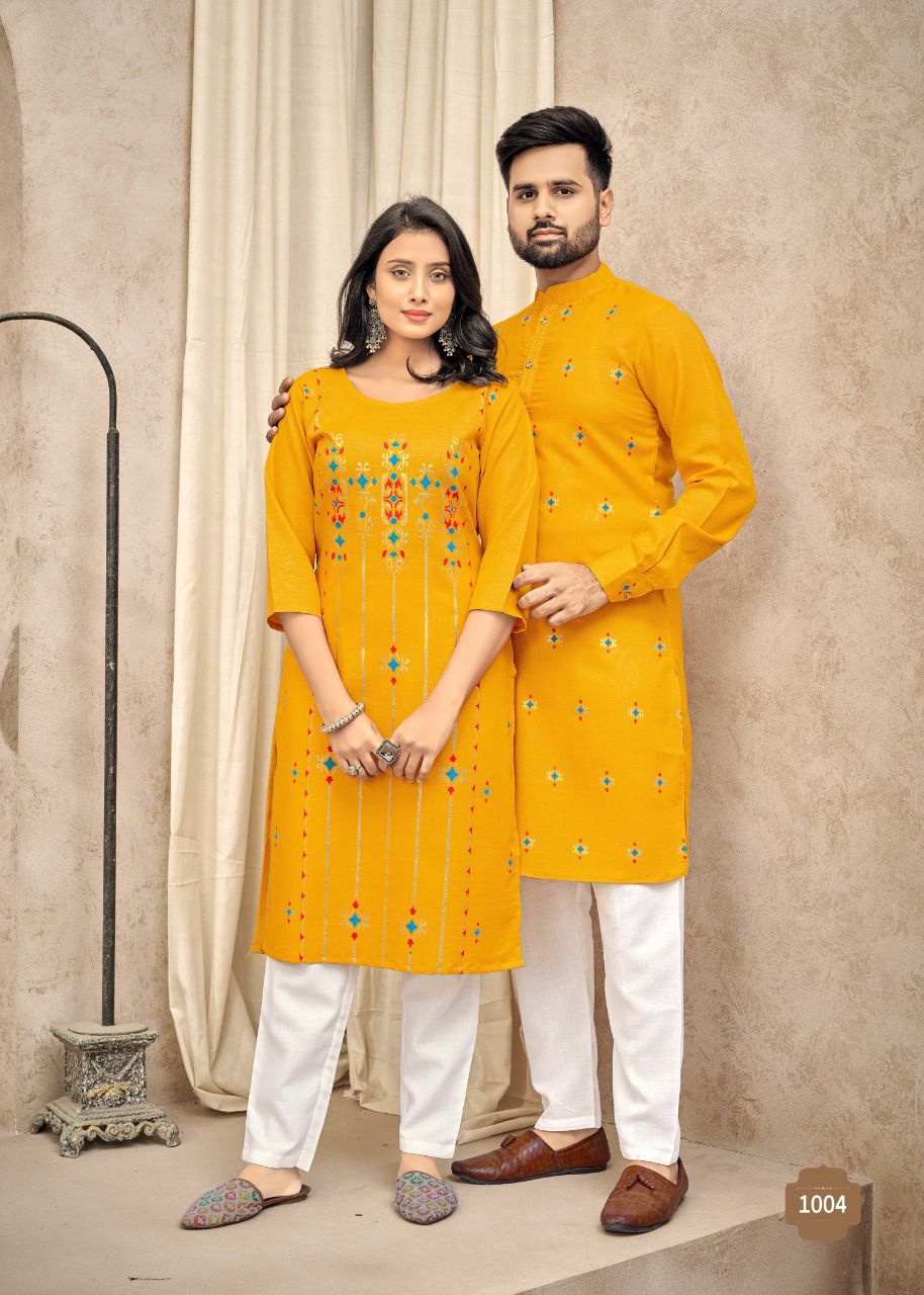 Ready to wear 100% Cotton Yalow color couple kurtis